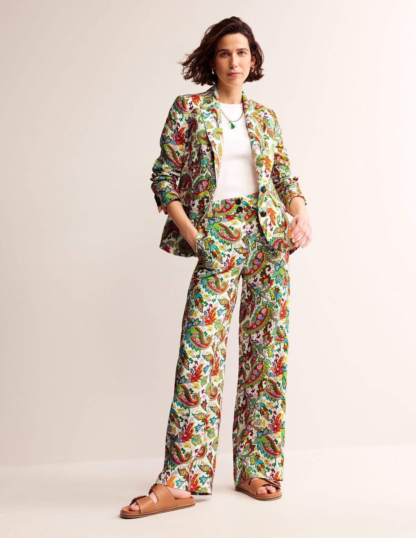 Westbourne Linen Trousers-Ivory, Paisley Azure