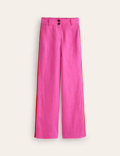 Westbourne Linen Trousers-Pop Pansy, Red Side Stripe-5