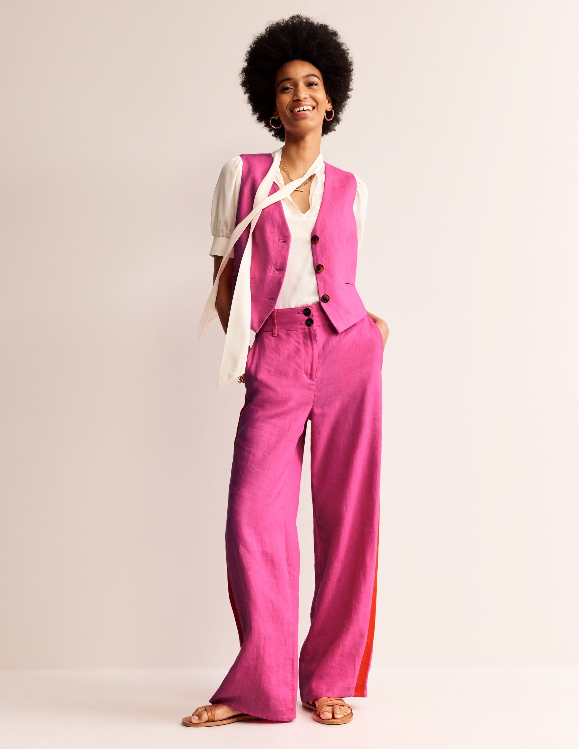 Westbourne Linen Trousers-Pop Pansy, Red Side Stripe-1