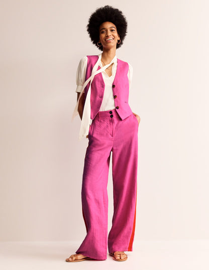 Westbourne Linen Trousers-Pop Pansy, Red Side Stripe-1