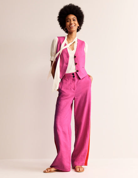 Westbourne Linen Trousers-Pop Pansy, Red Side Stripe
