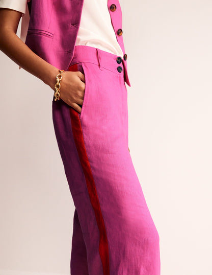 Westbourne Linen Trousers-Pop Pansy, Red Side Stripe-2