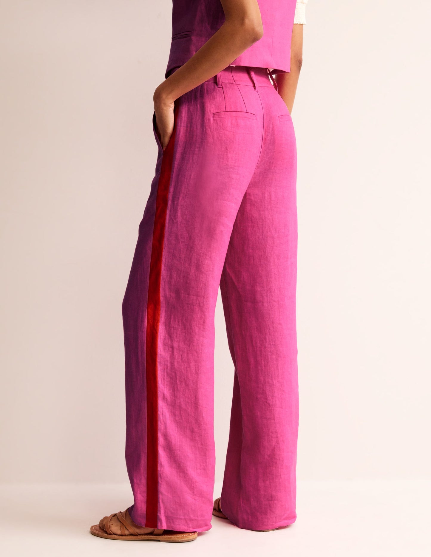 Westbourne Linen Trousers-Pop Pansy, Red Side Stripe