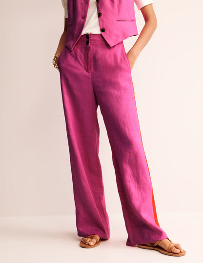 Westbourne Linen Trousers-Pop Pansy, Red Side Stripe-4