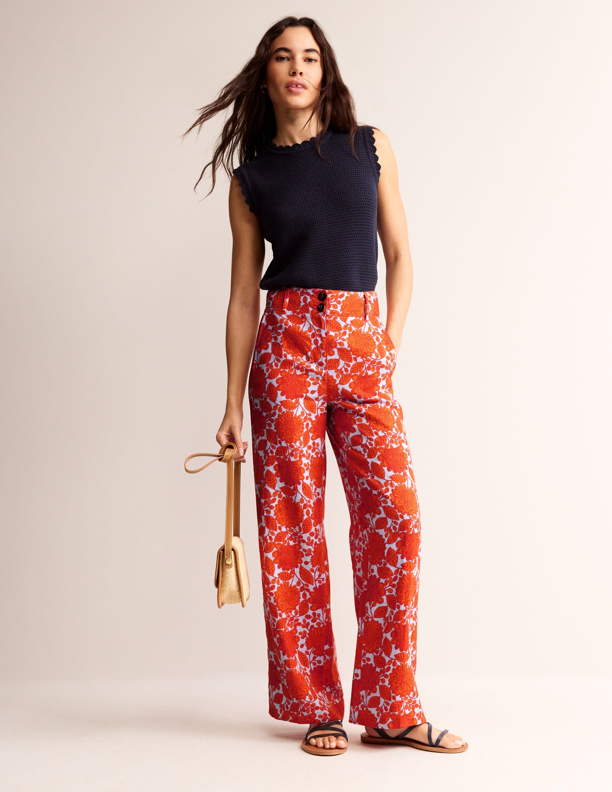 Westbourne Linen Trousers-Firecracker, Gardenia Swirl - Image 1