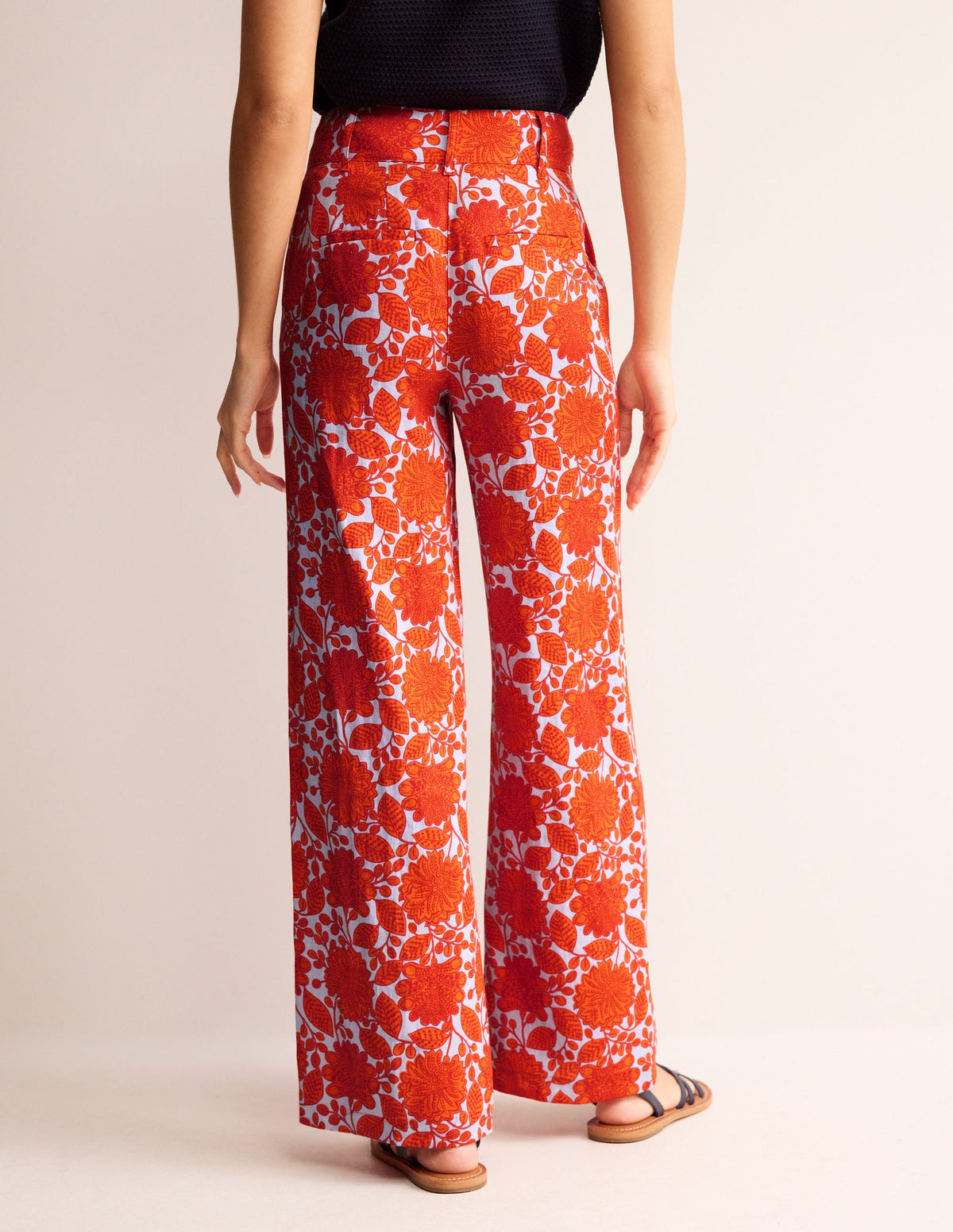 Westbourne Linen Trousers-Firecracker, Gardenia Swirl-3