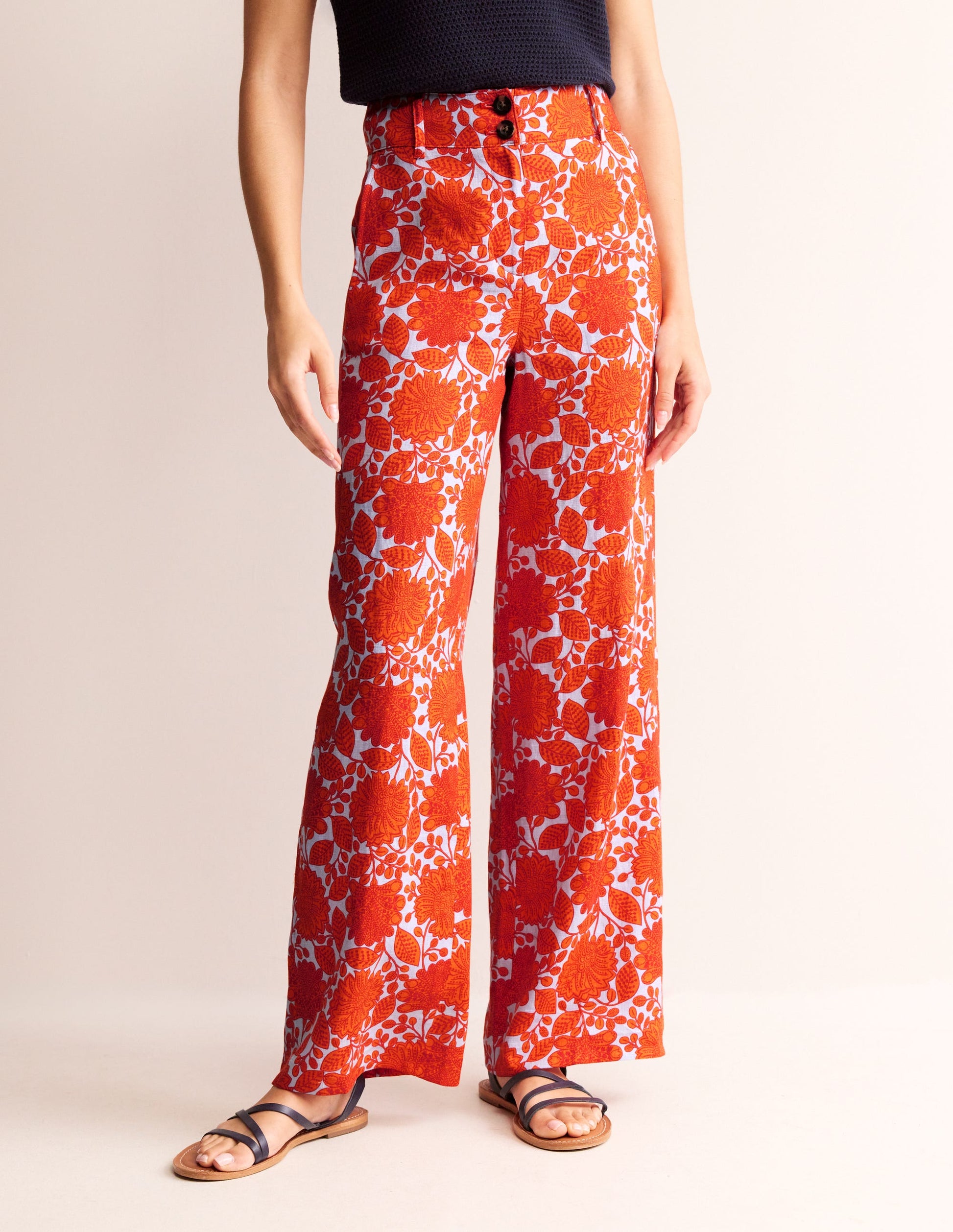 Westbourne Linen Trousers-Firecracker, Gardenia Swirl-4