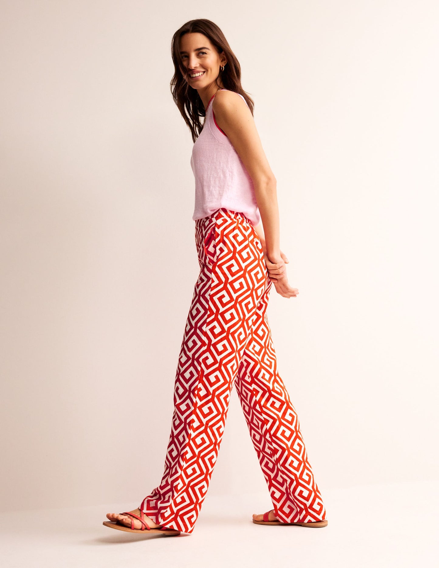 Hampstead Linen Trousers-Flame Scarlet, Maze