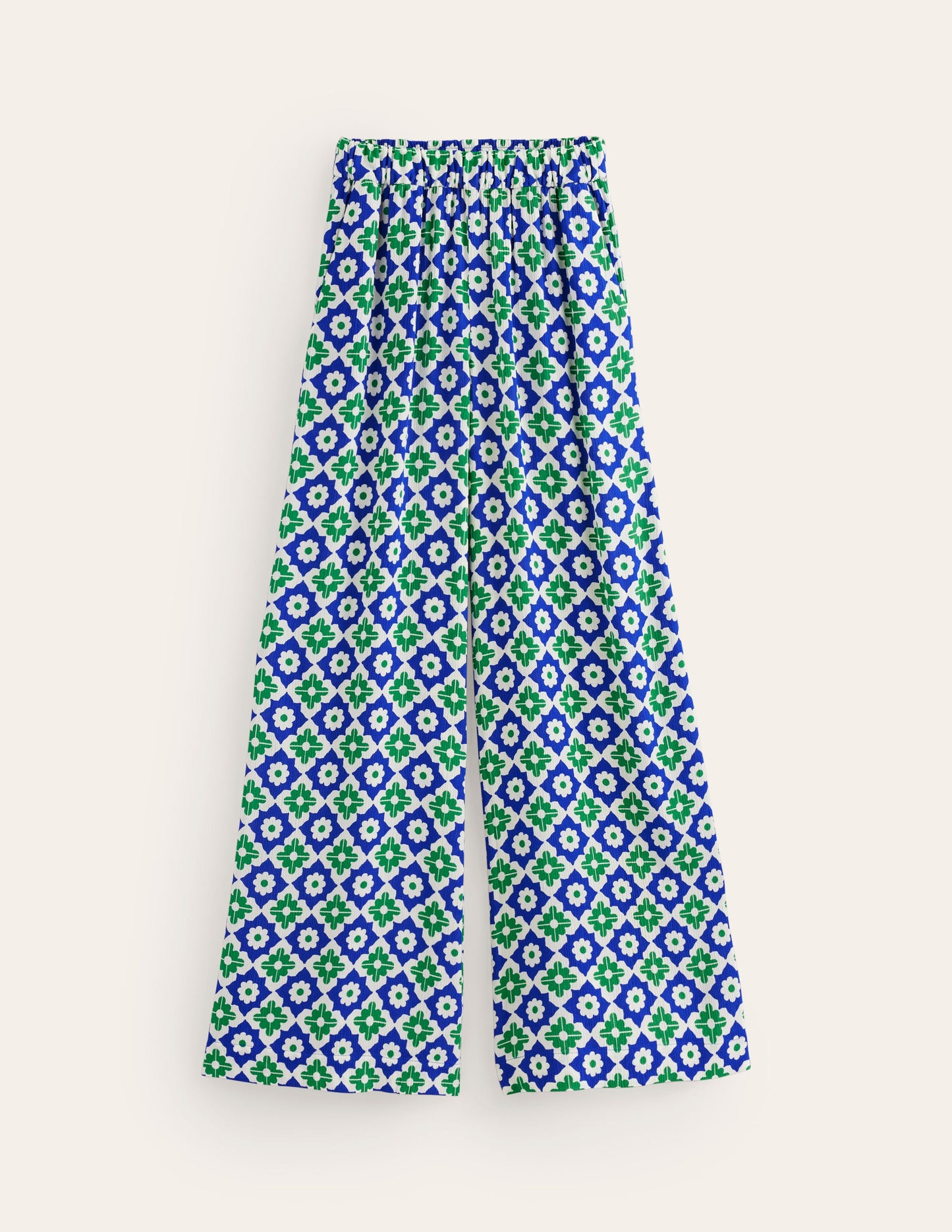 Crinkle Wide Trousers-Green Tambourine, Geometric