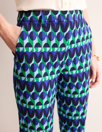 Kew Printed Trousers-Blue, Abstract Illusion