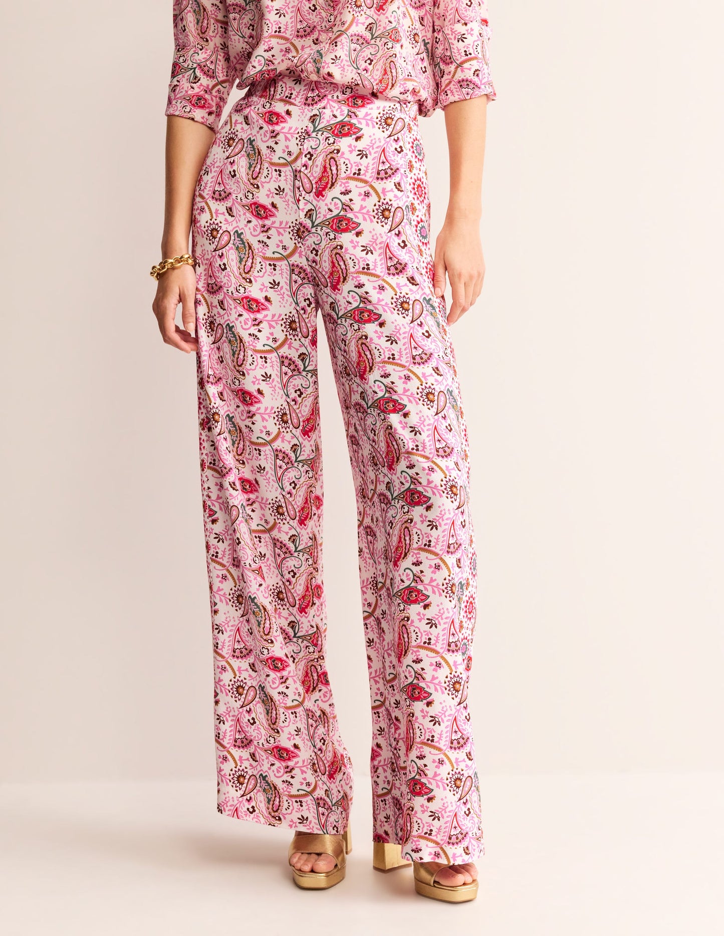 Palazzo Fluid Crepe Trousers-Multi, Floret Paisley