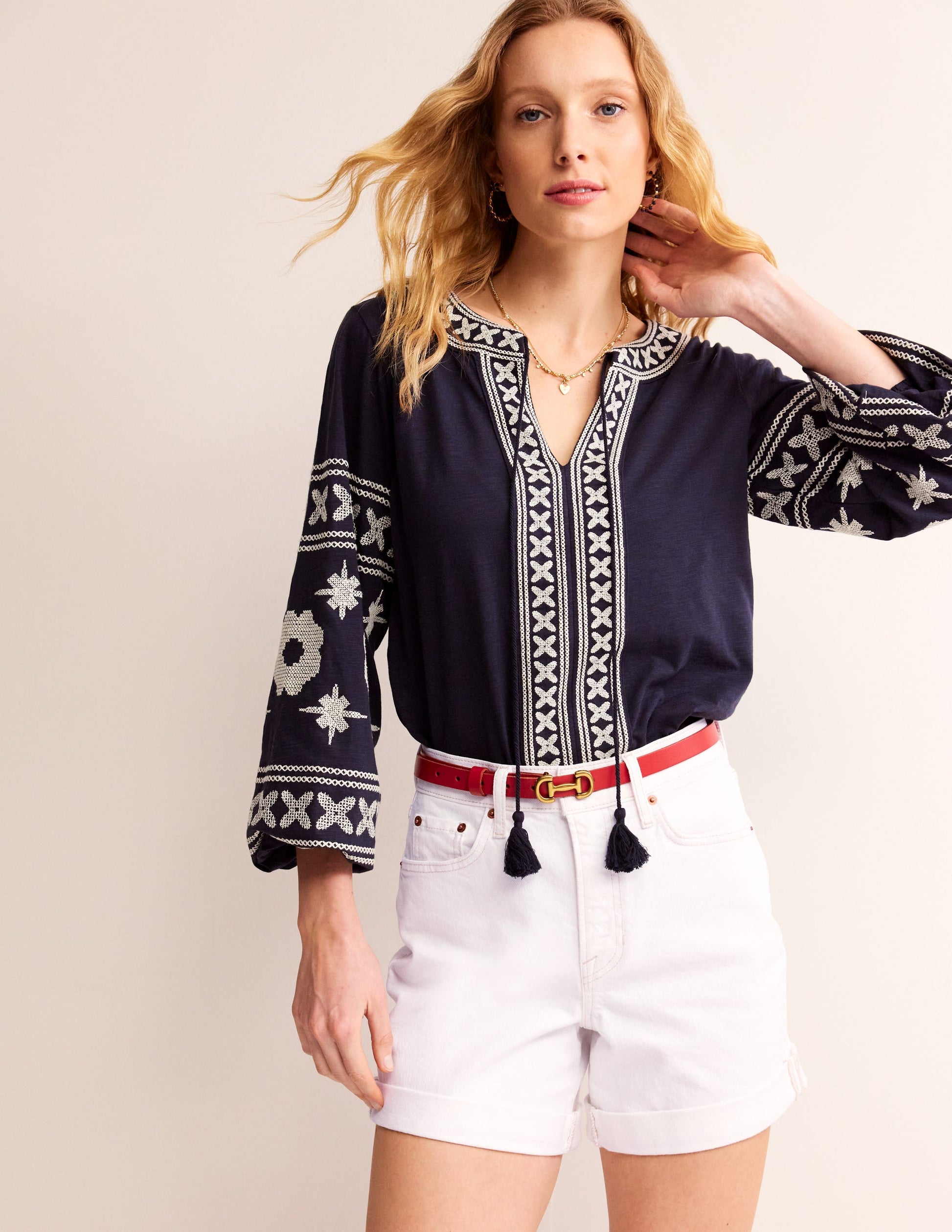Denim Shorts-White-1