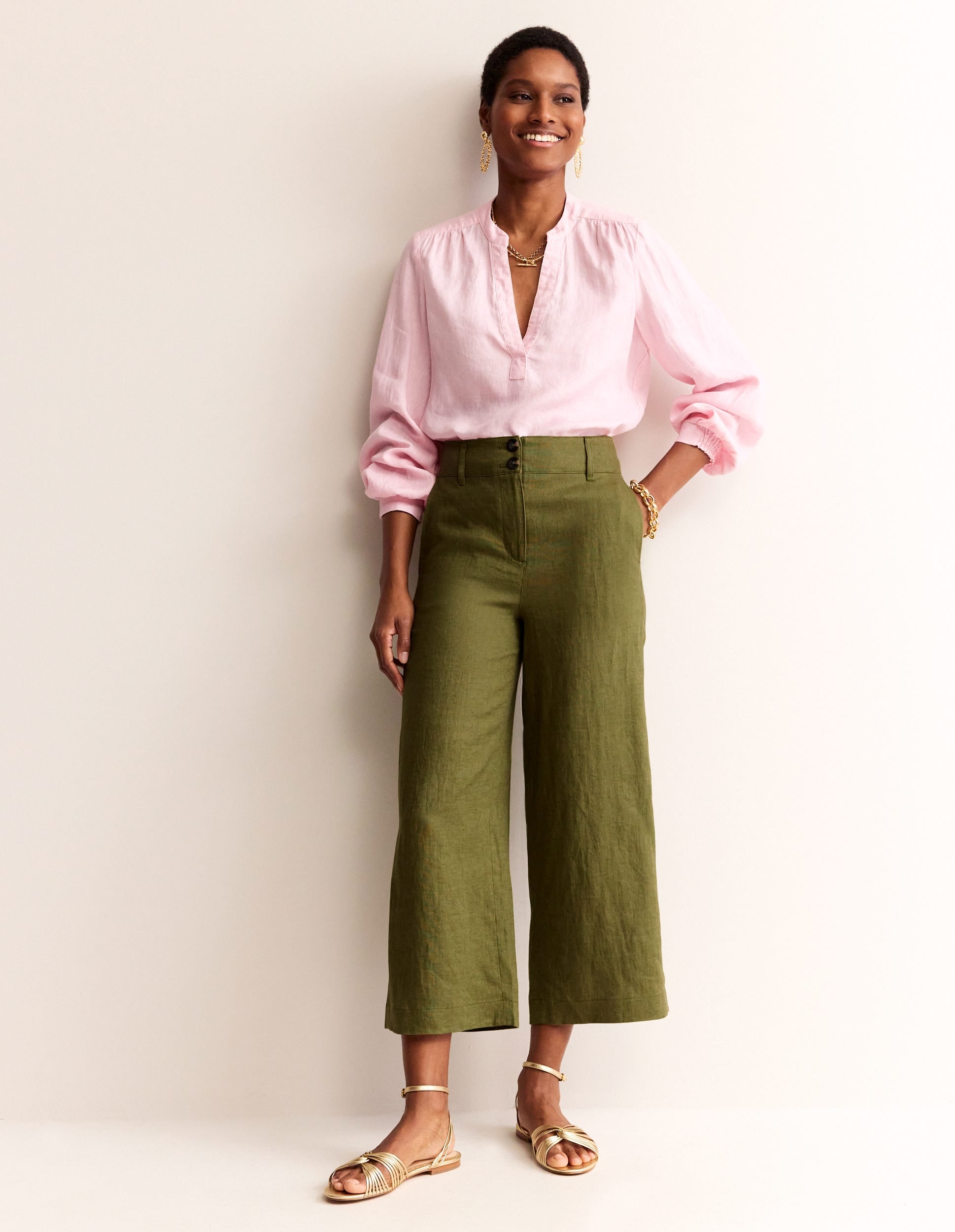 Westbourne Linen Crop Trousers-Mayfly-1