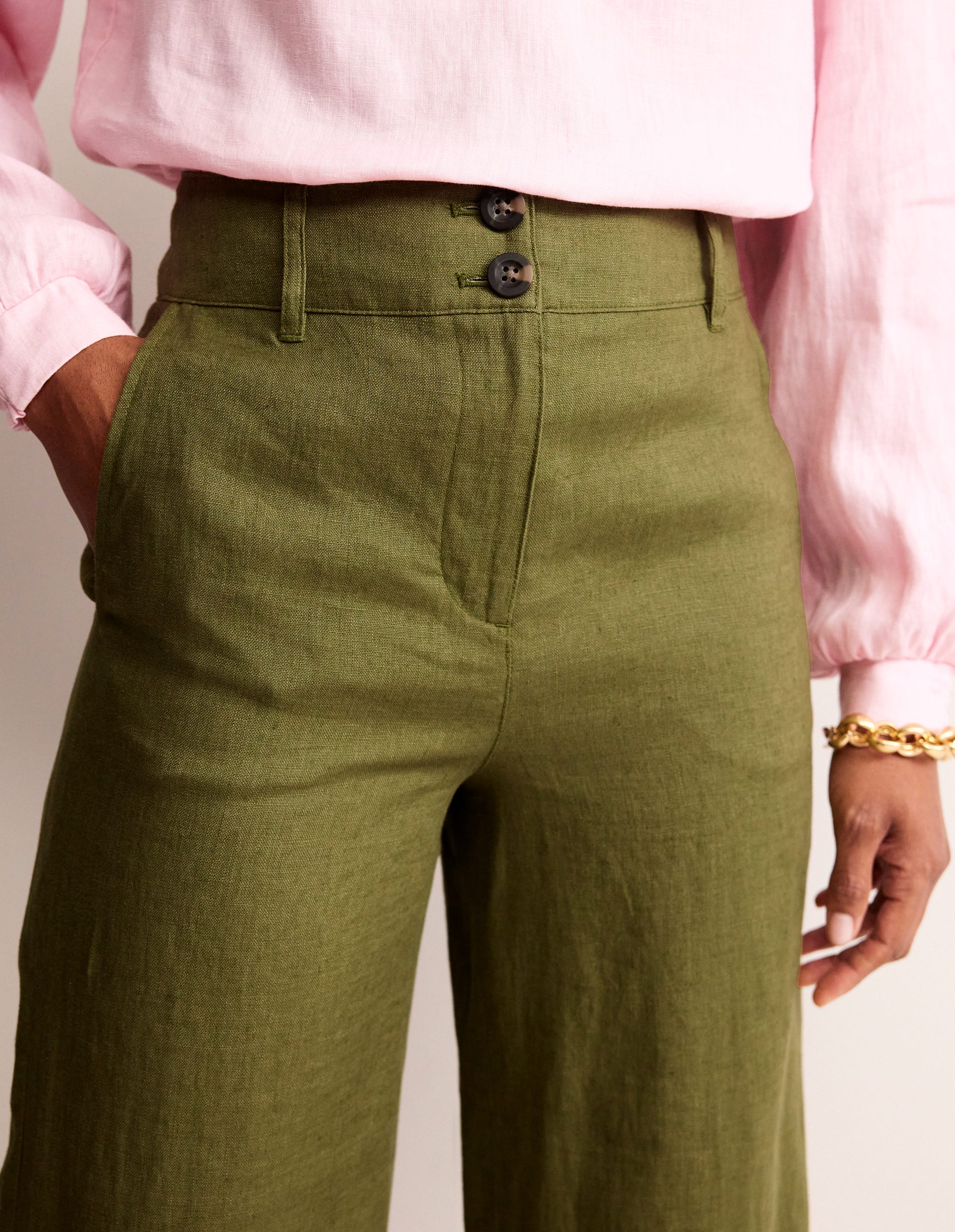 Westbourne Linen Crop Trousers-Mayfly - Image 2