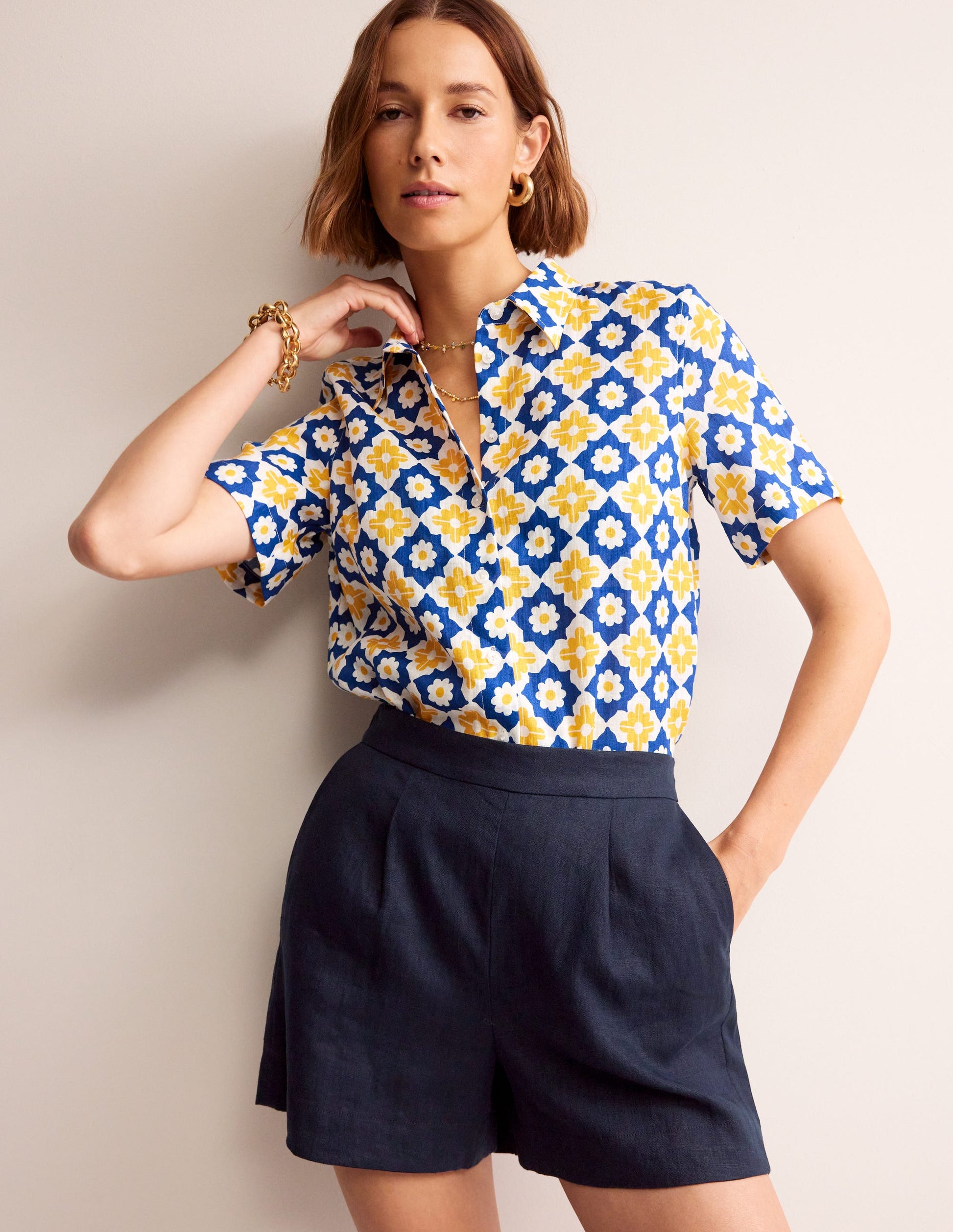 Hampstead Linen Shorts-Navy-1