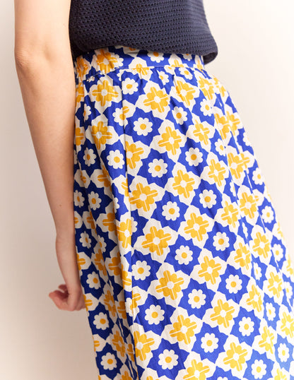 Hattie Poplin Midi Skirt-Surf the Web, Geometric Stamp