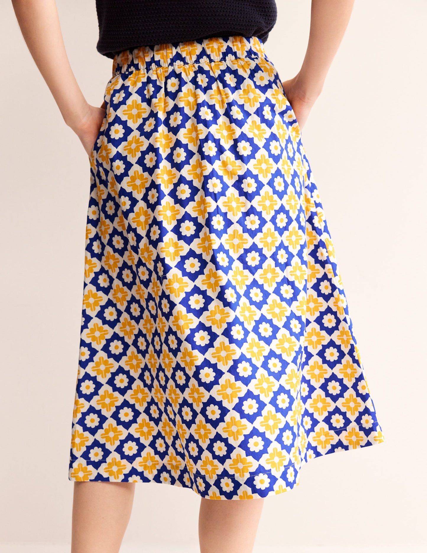 Hattie Poplin Midi Skirt-Surf the Web, Geometric Stamp