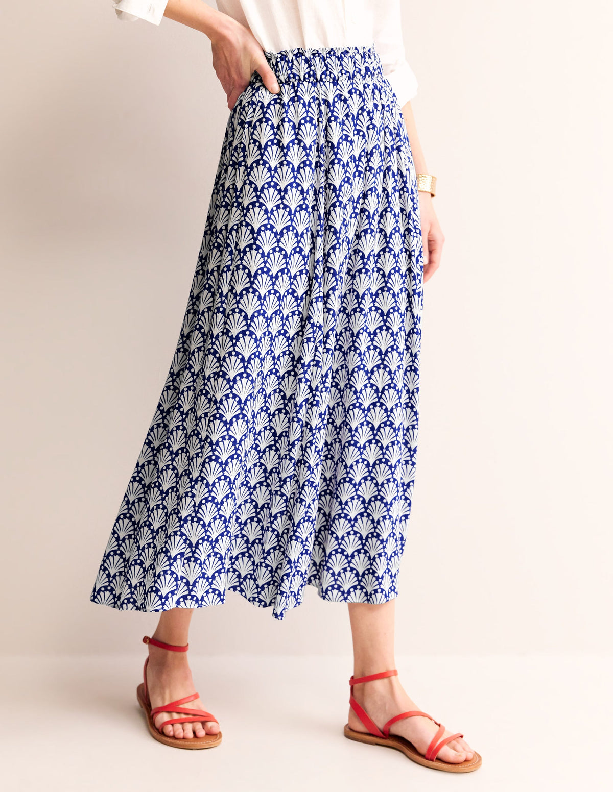 Crinkle Midi Skirt-Surf the Web, Ivory Shells - Image 4