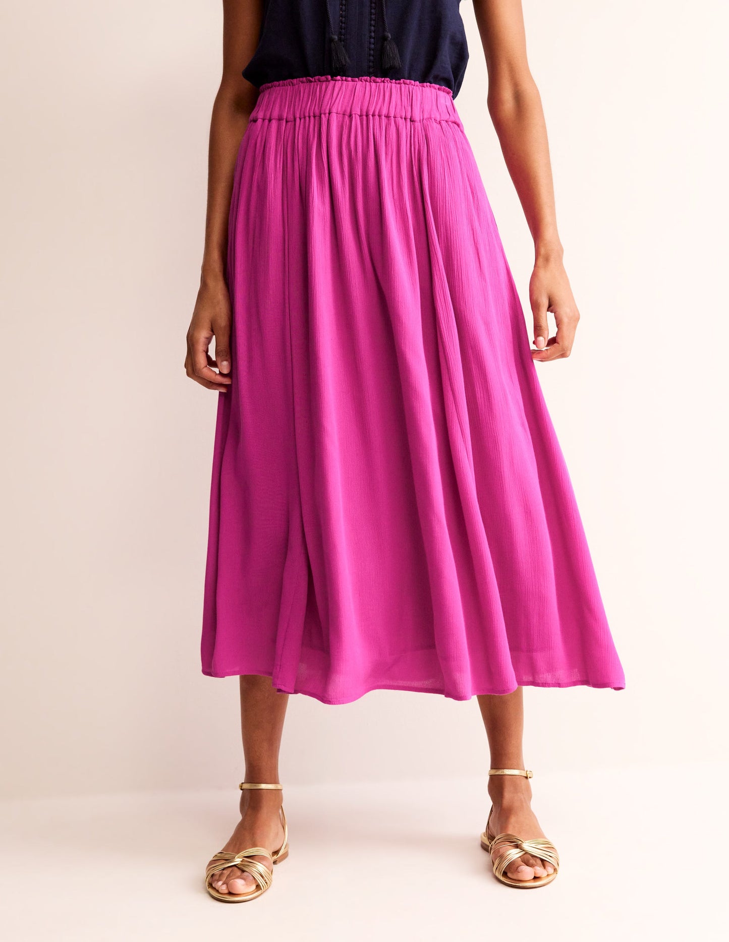 Crinkle Midi Skirt-Phlox Pink