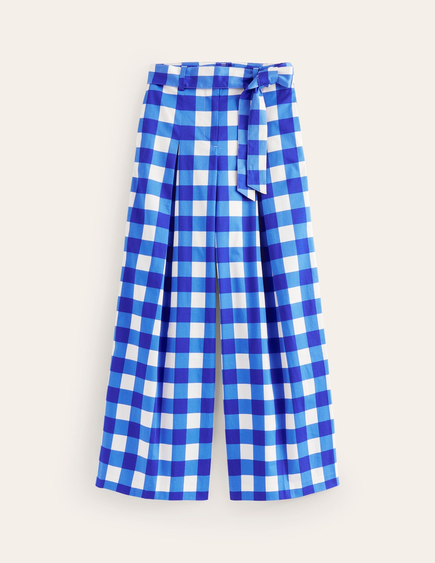 Palazzo Cotton Sateen Trousers-Nautical Blue & Ivory Gingham