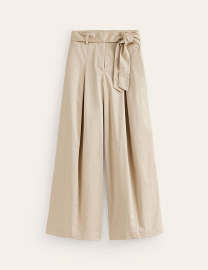 Palazzo Cotton Sateen Trousers-Neutral