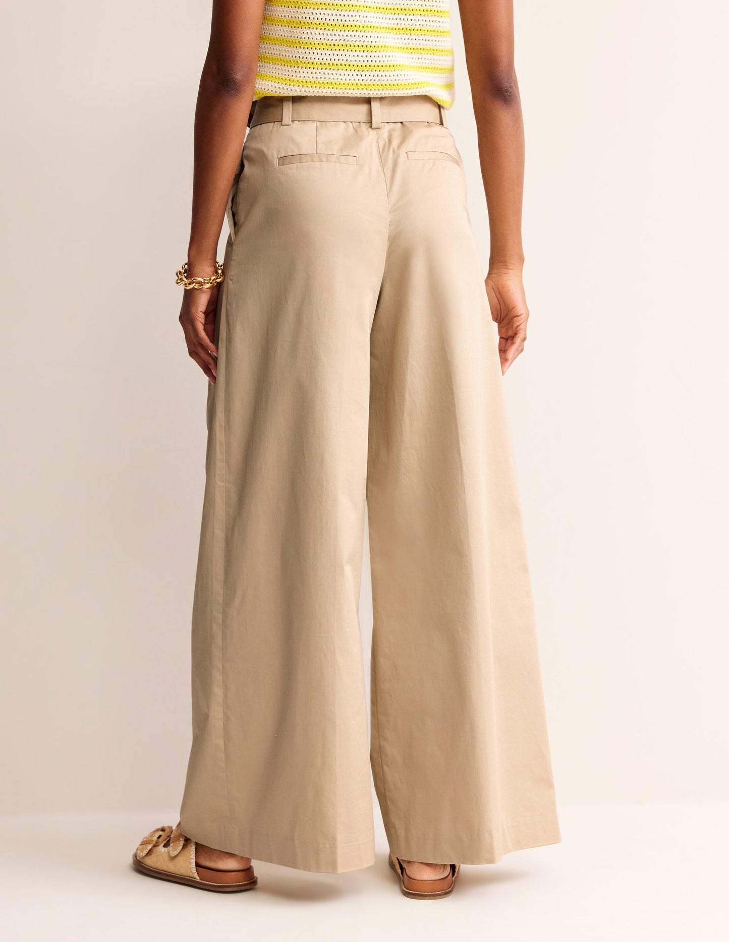 Palazzo Cotton Sateen Trousers-Neutral