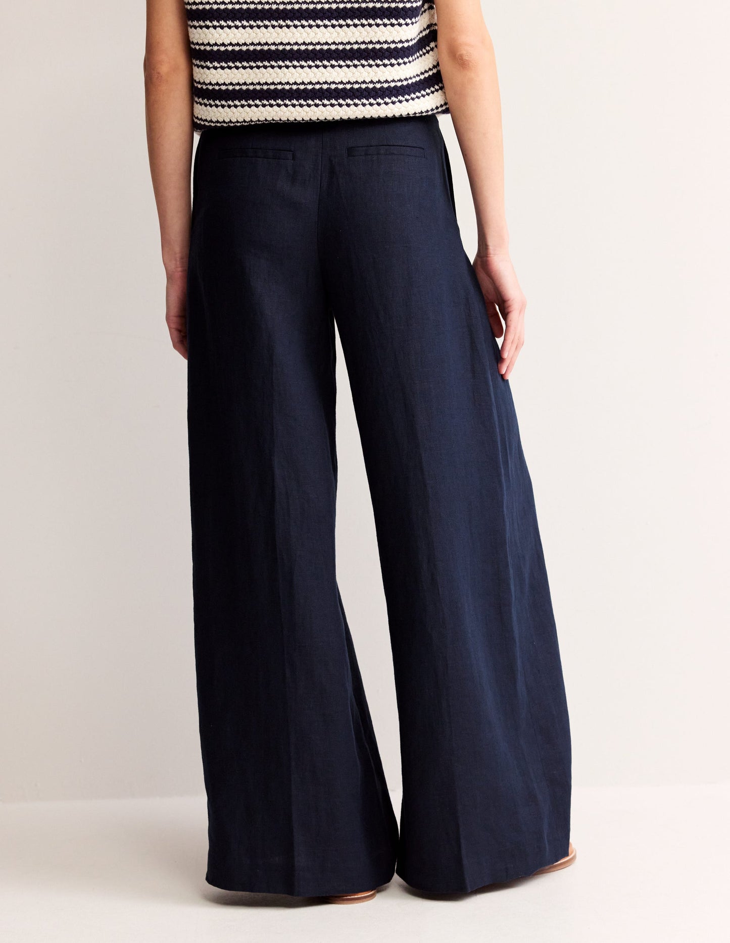 Palazzo Linen Trousers-Navy