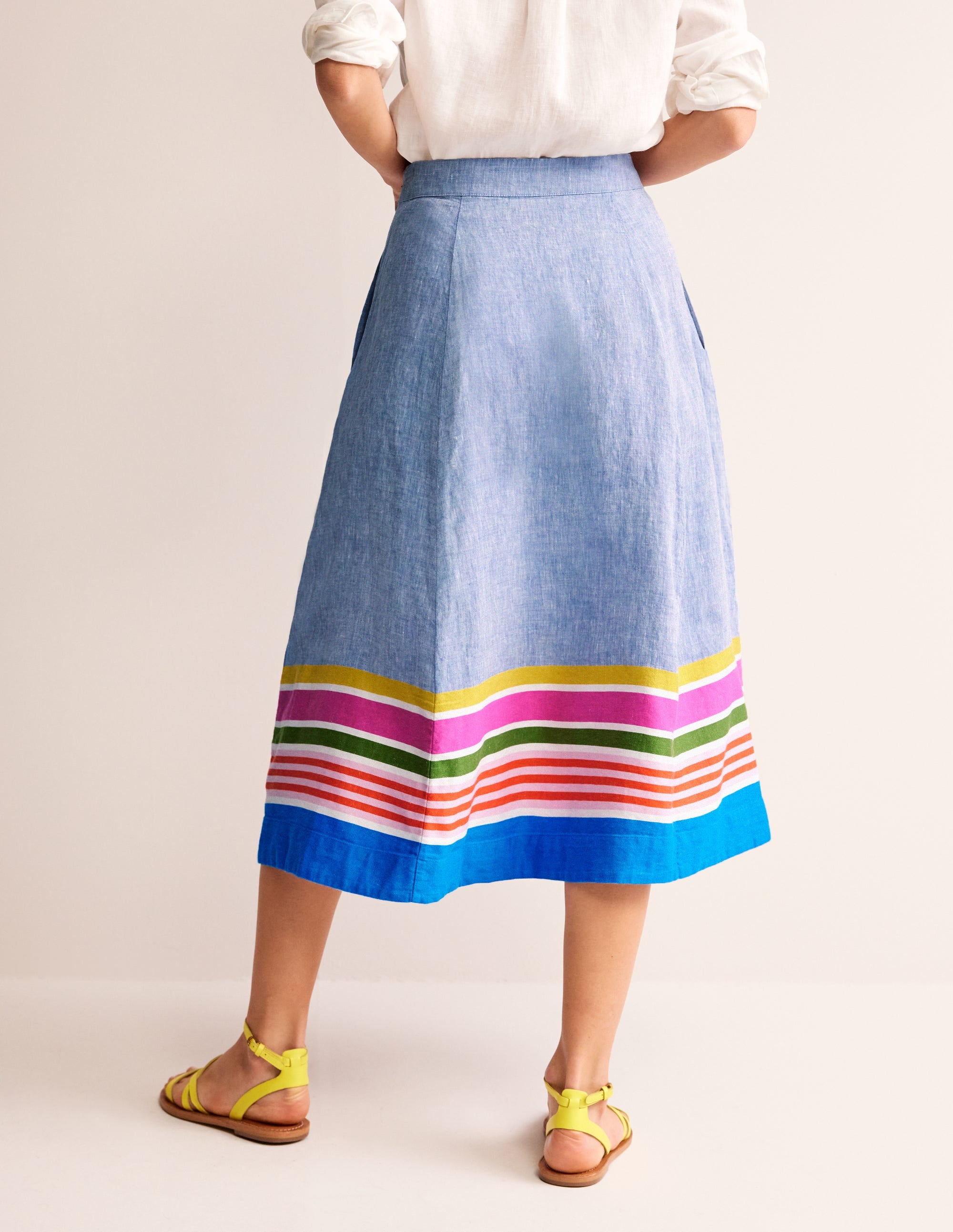 Stripe Hem Linen Skirt-Blue Multistripe - Image 3