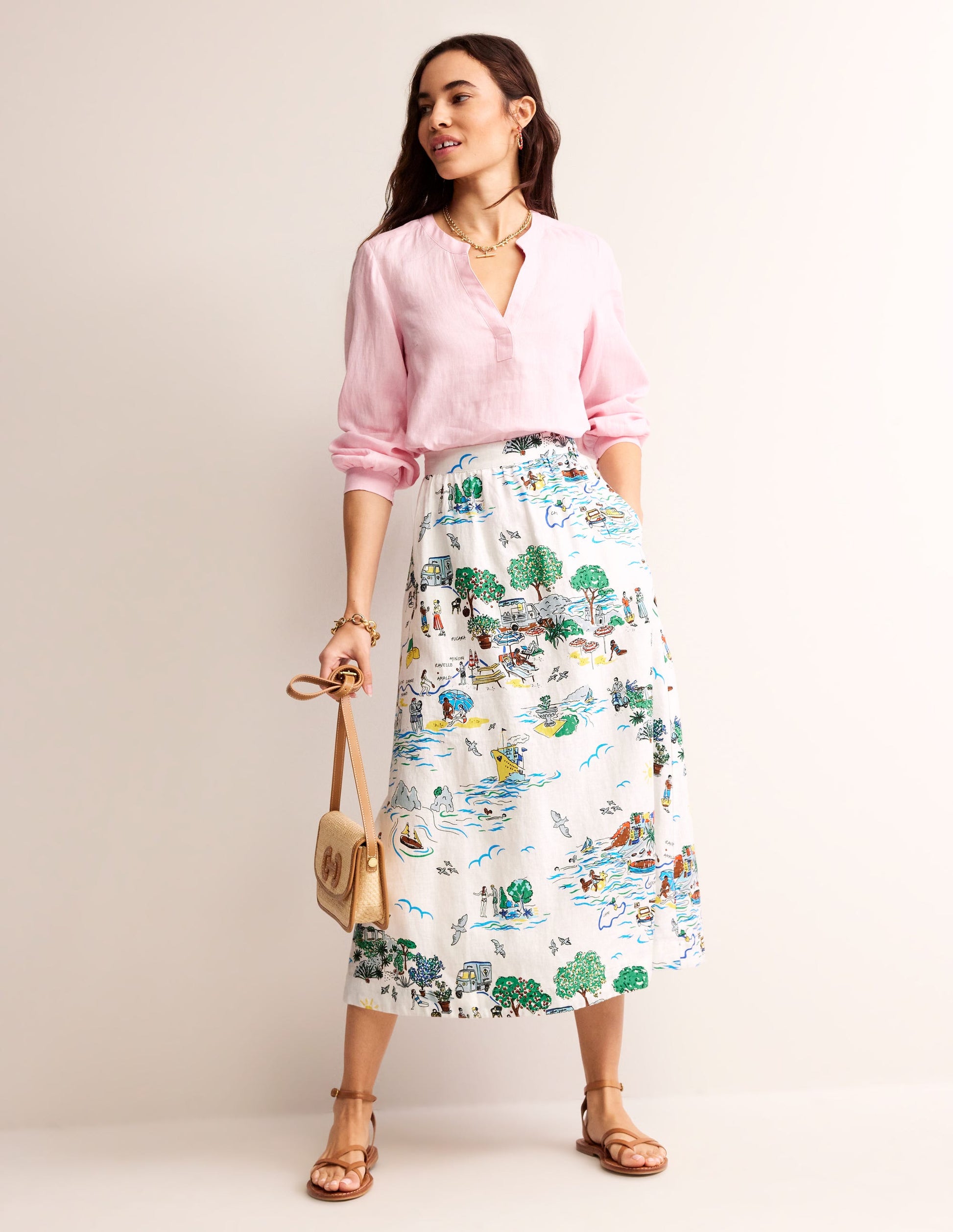 Florence Linen Skirt-Ivory, Amalfi-1