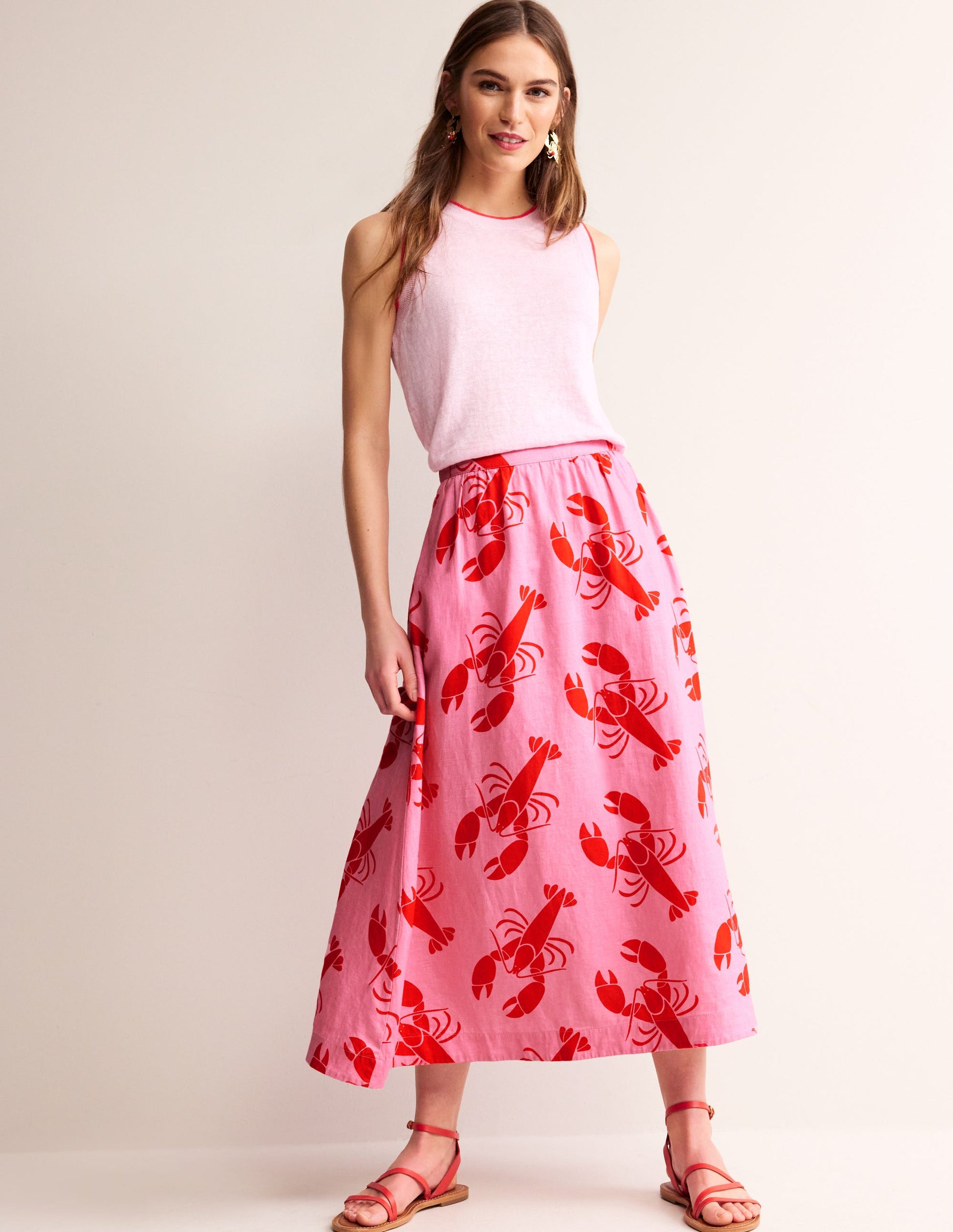 Florence Linen Skirt-Cashmere Rose, Lobster-1