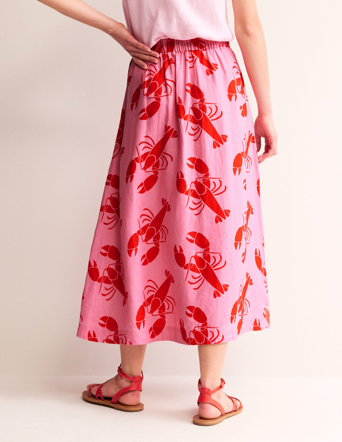 Florence Linen Skirt-Cashmere Rose, Lobster - Image 3