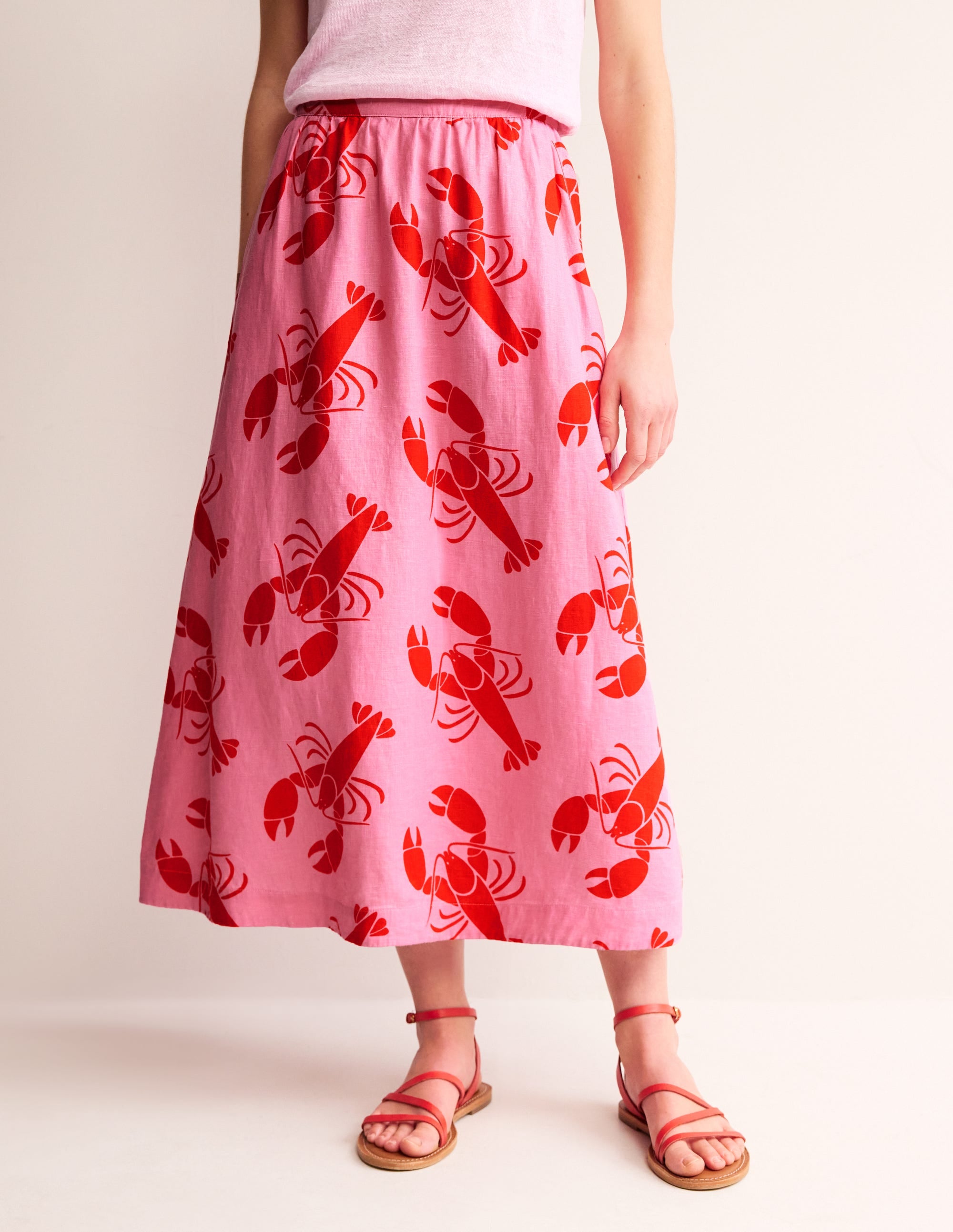 Florence Linen Skirt-Cashmere Rose, Lobster - Image 4