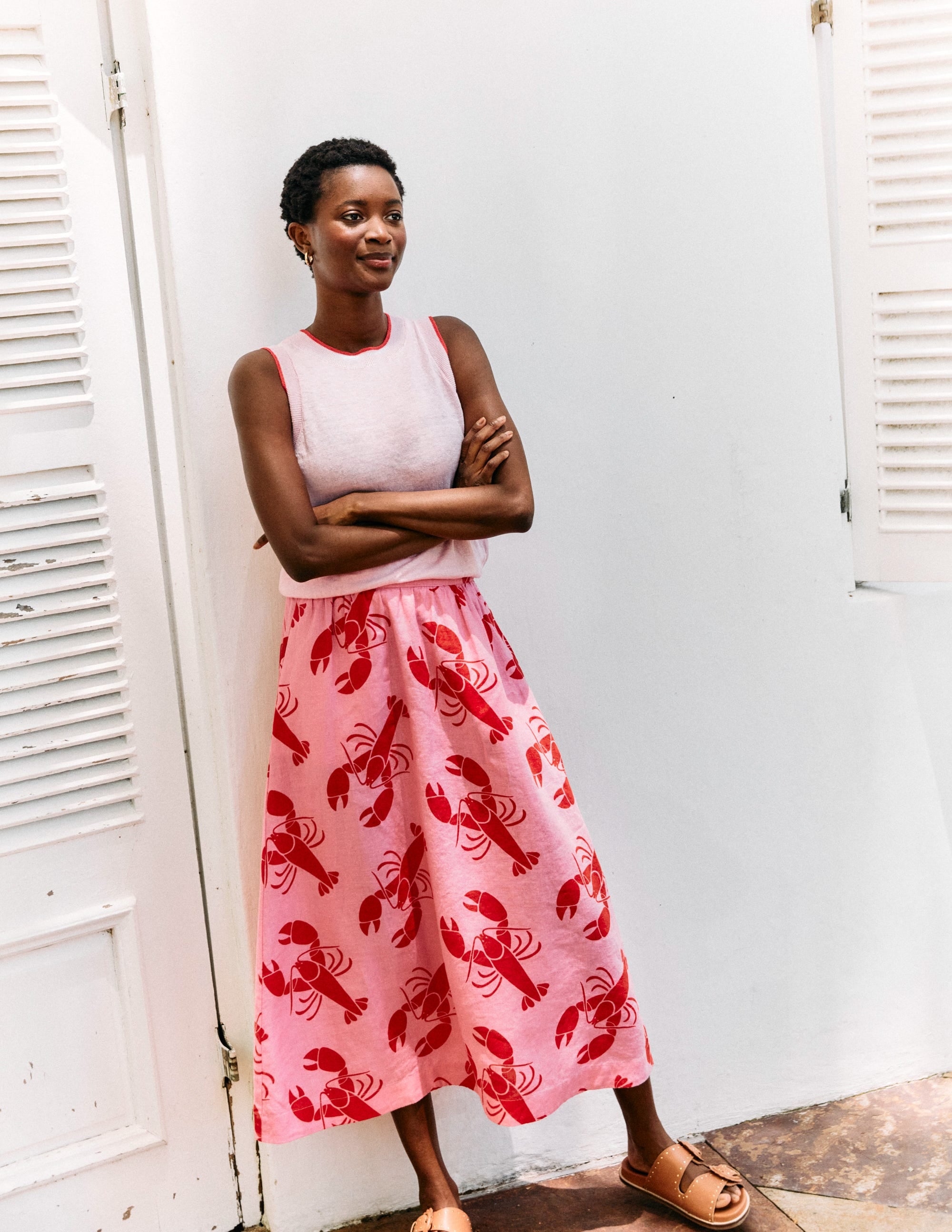 Florence Linen Skirt-Cashmere Rose, Lobster - Image 5