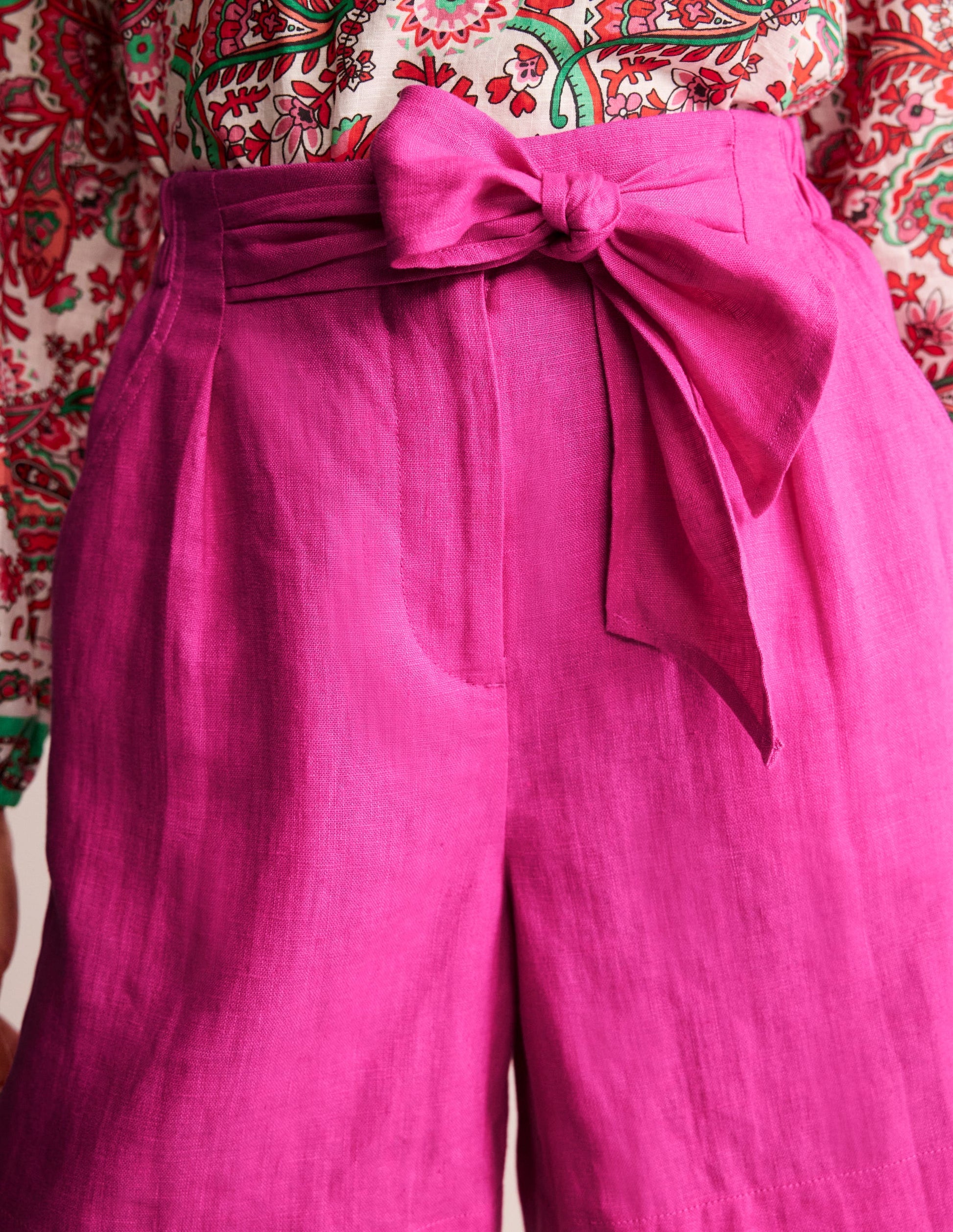 Tie Waist Linen Shorts-Pop Pansy-2