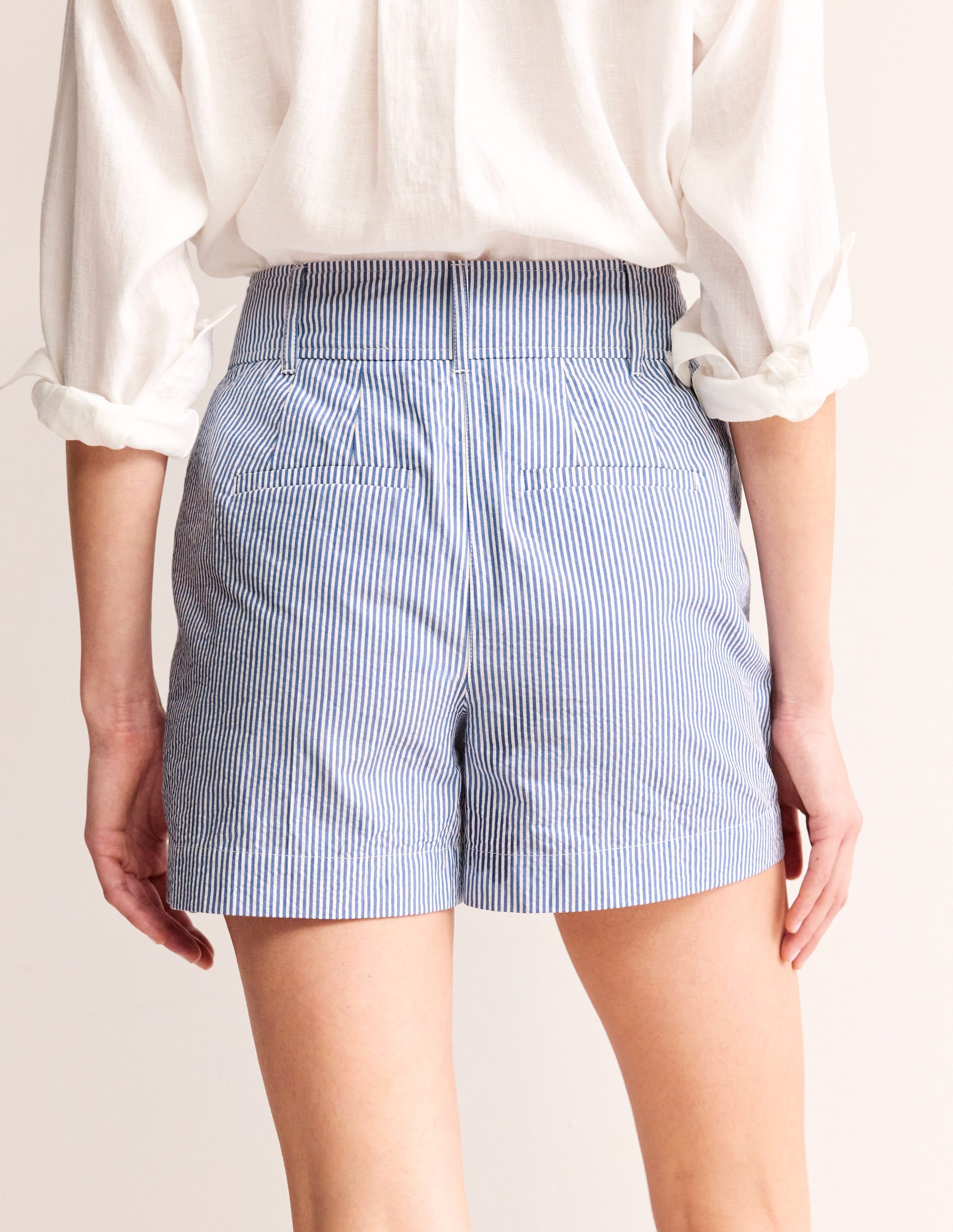 Westbourne Seersucker Shorts-Blue Ivory Stripe-3