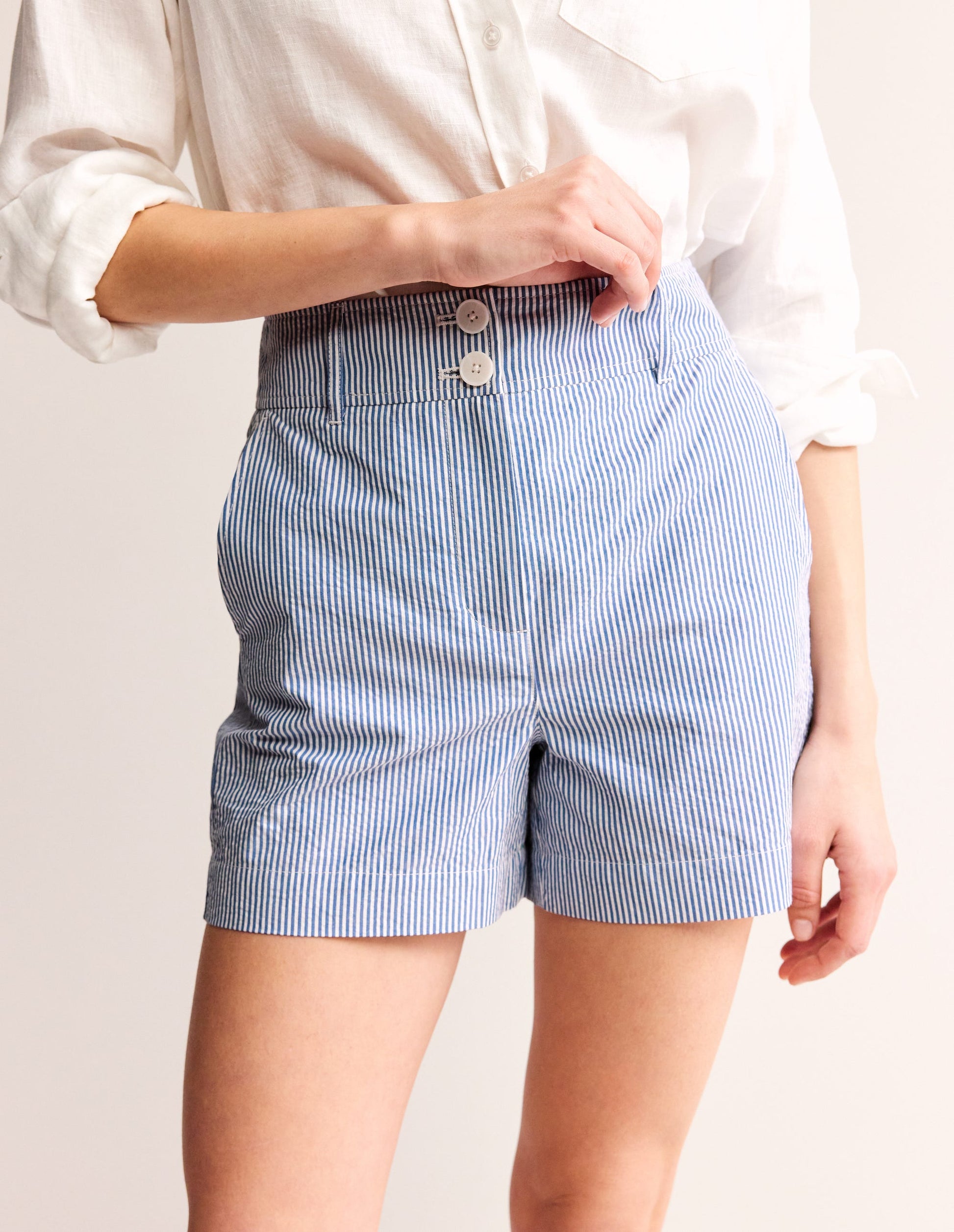 Westbourne Seersucker Shorts-Blue Ivory Stripe-4