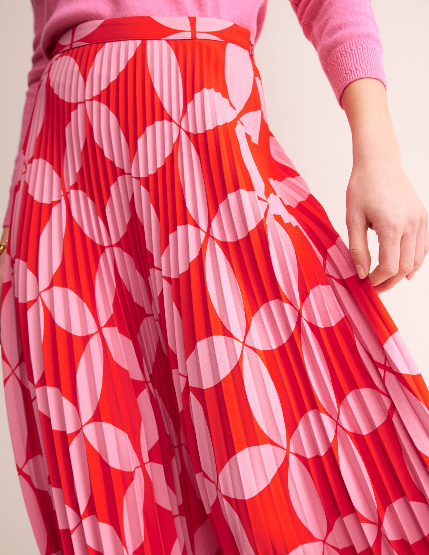 Pleated Midi Skirt-Flame Scarlet, Diamond Terrace