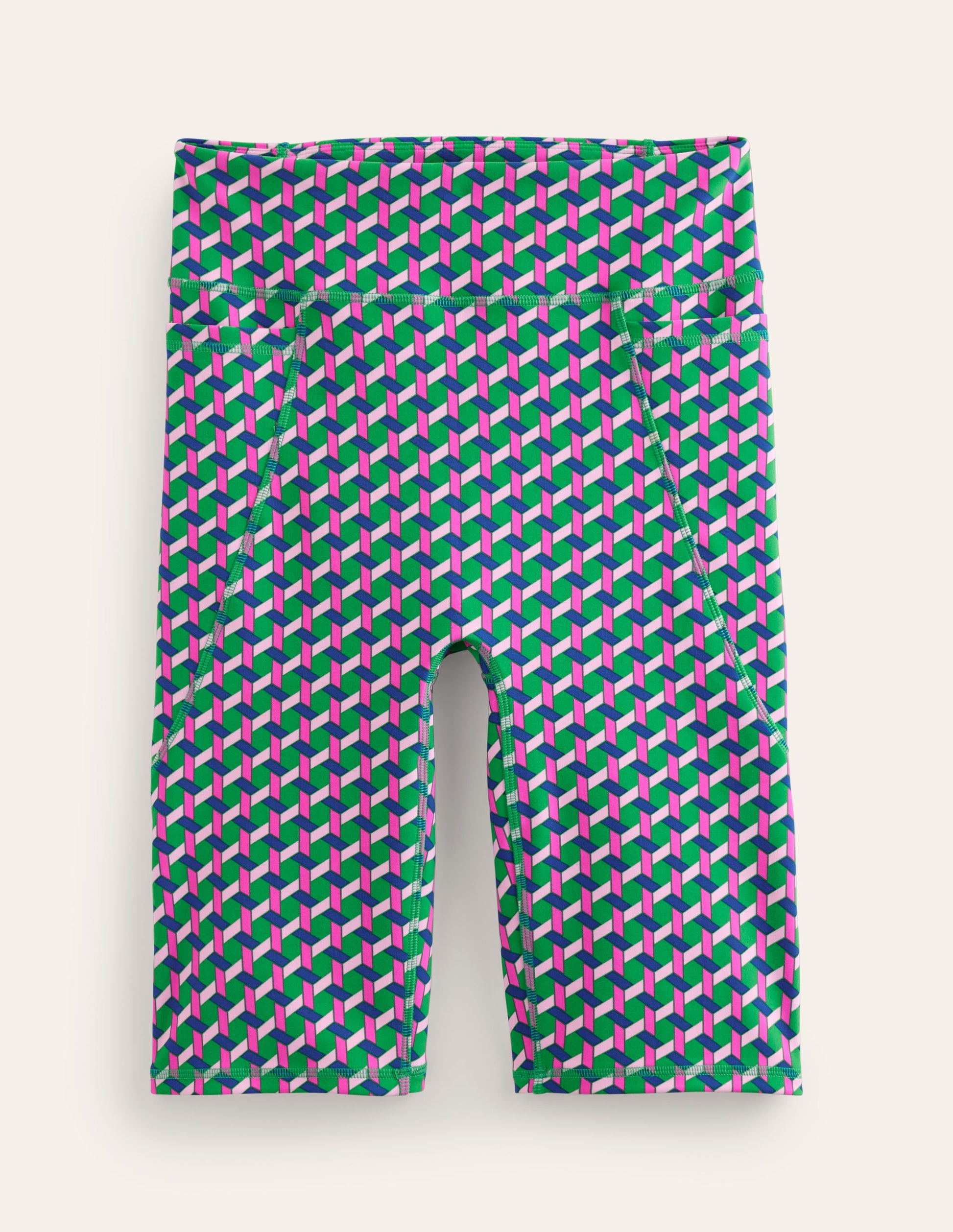 High Waist Pocket Shorts-Multi, Honeycomb Geo-5