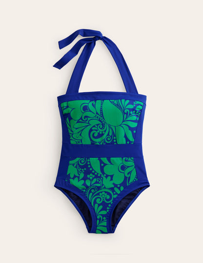 Santorini Halterneck Swimsuit-Surf The Web, Ripple Swirl