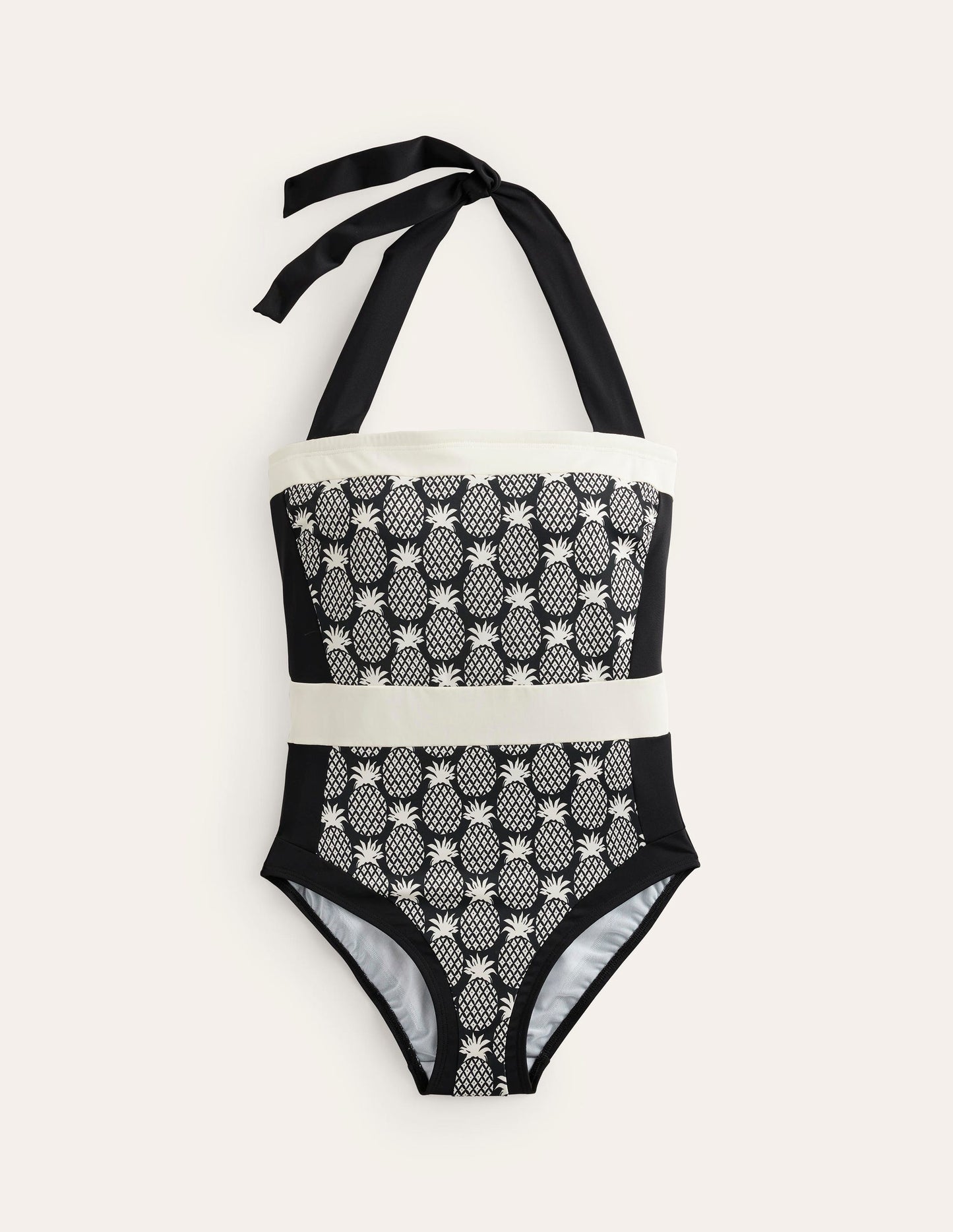 Santorini Halterneck Swimsuit-Black, Pineapple Geo