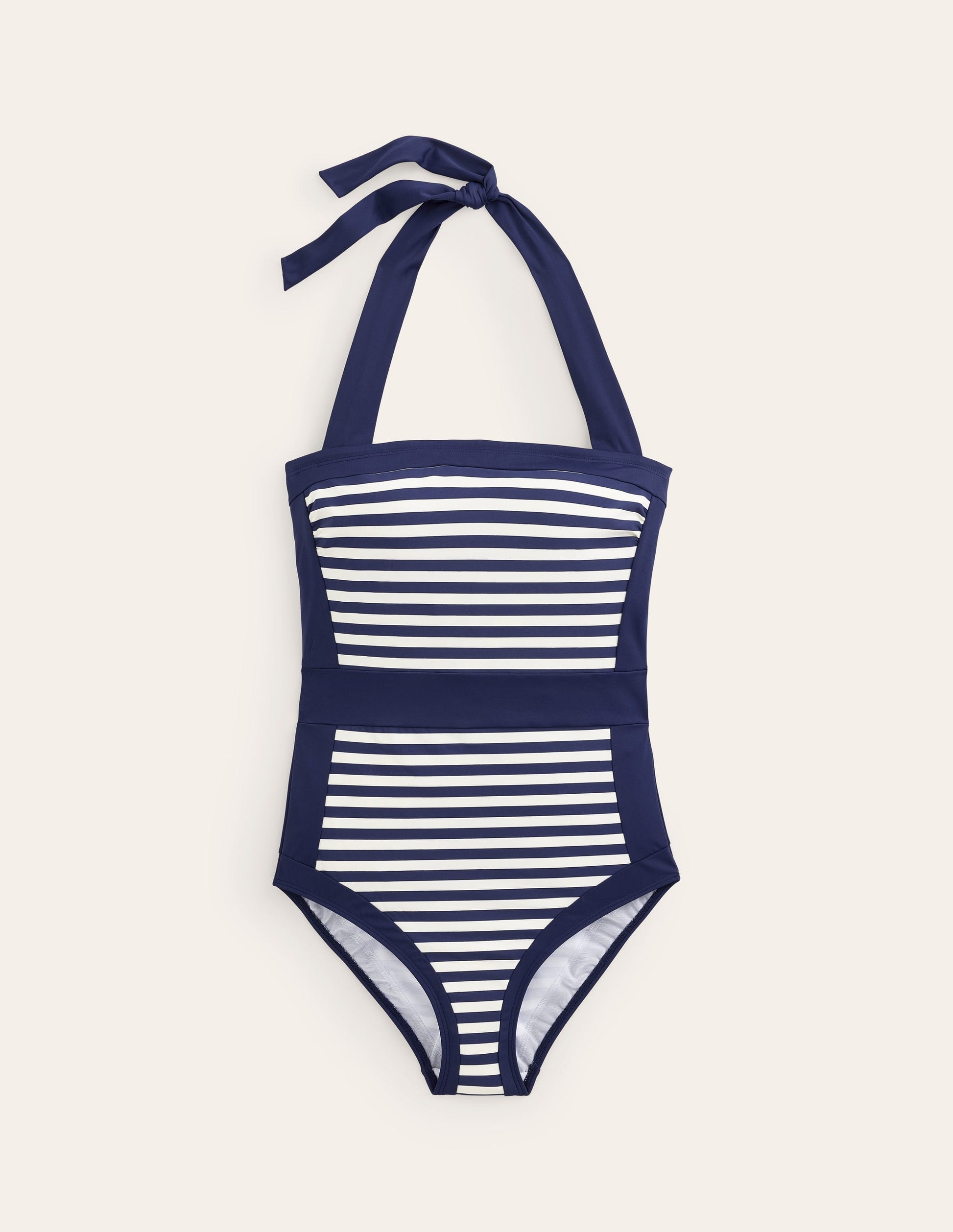 Santorini Halterneck Swimsuit-French Navy, Ivory Stripe-7
