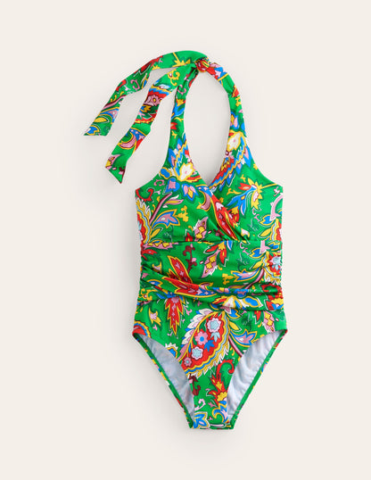 Levanzo Halter Swimsuit-Kelly Green, Paisley Azure