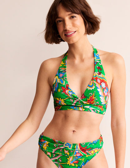 Levanzo Halter Bikini Top-Kelly Green, Paisley Azure-1