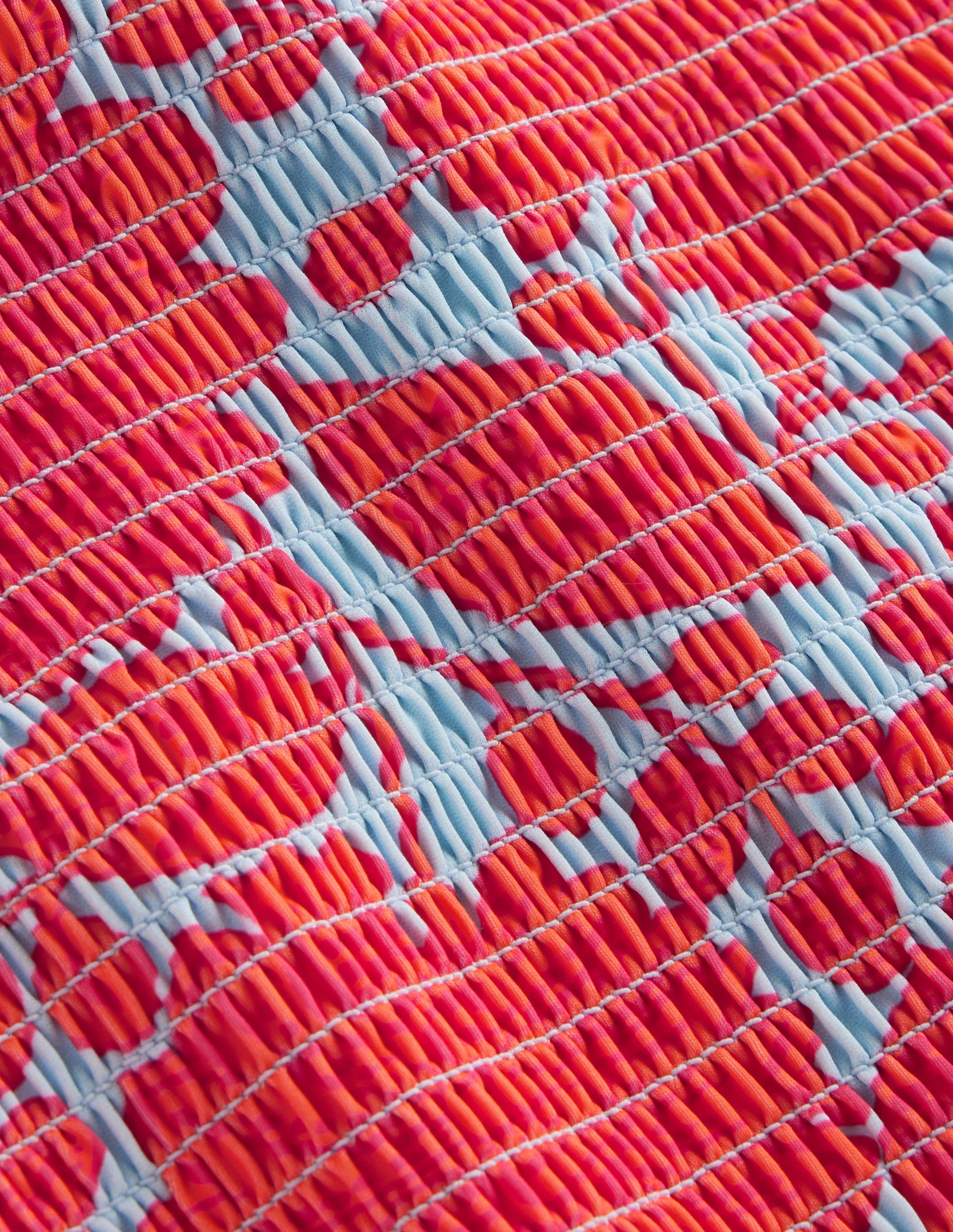 Milos Smocked Bandeau Swimsuit-Fire Cracker, Gardenia Swirl-6