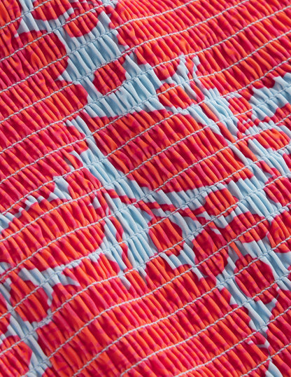 Milos Smocked Bandeau Swimsuit-Fire Cracker, Gardenia Swirl-6