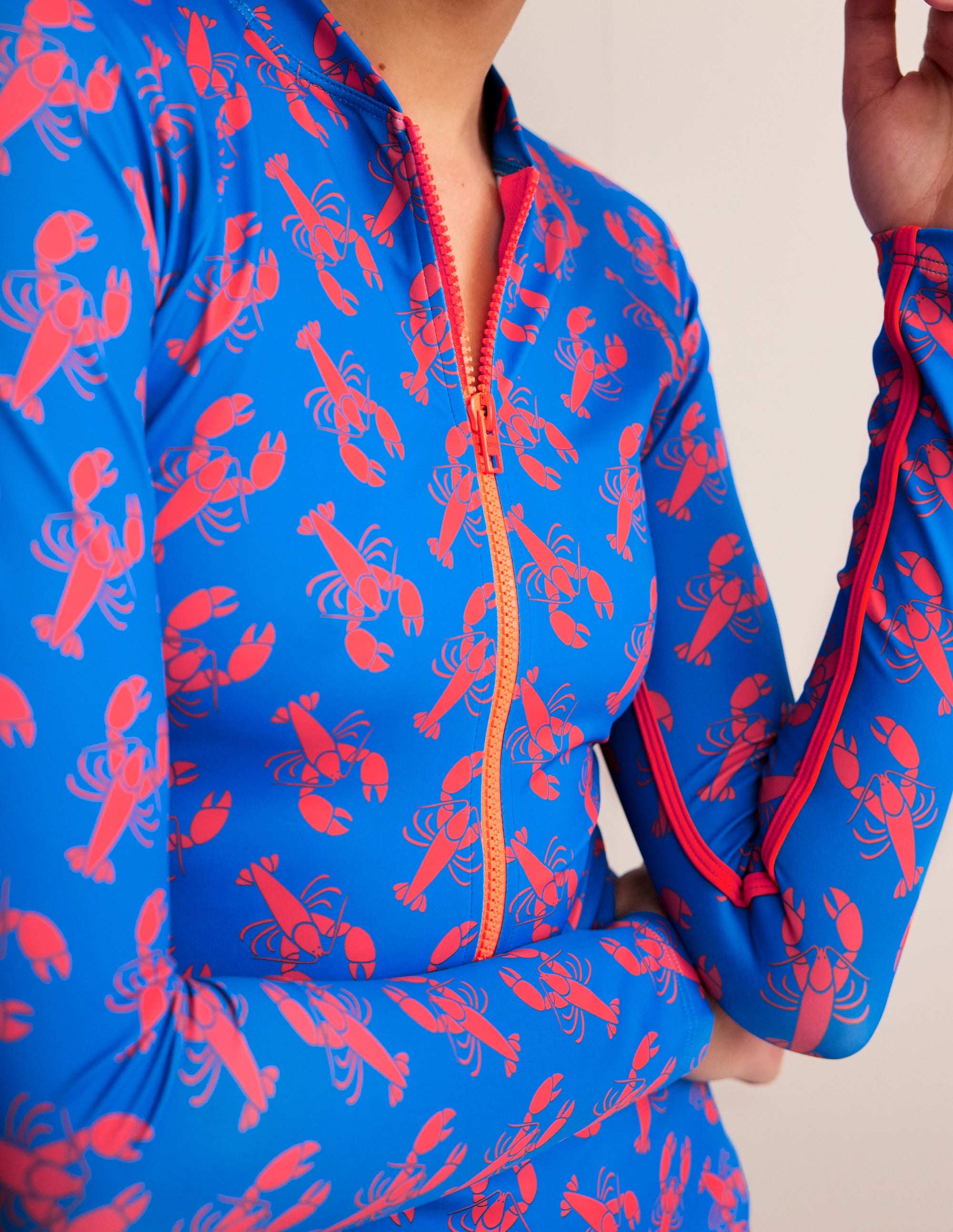 Piped Raglan Rash Vest-Indigo Bunting, Lobster - Image 3