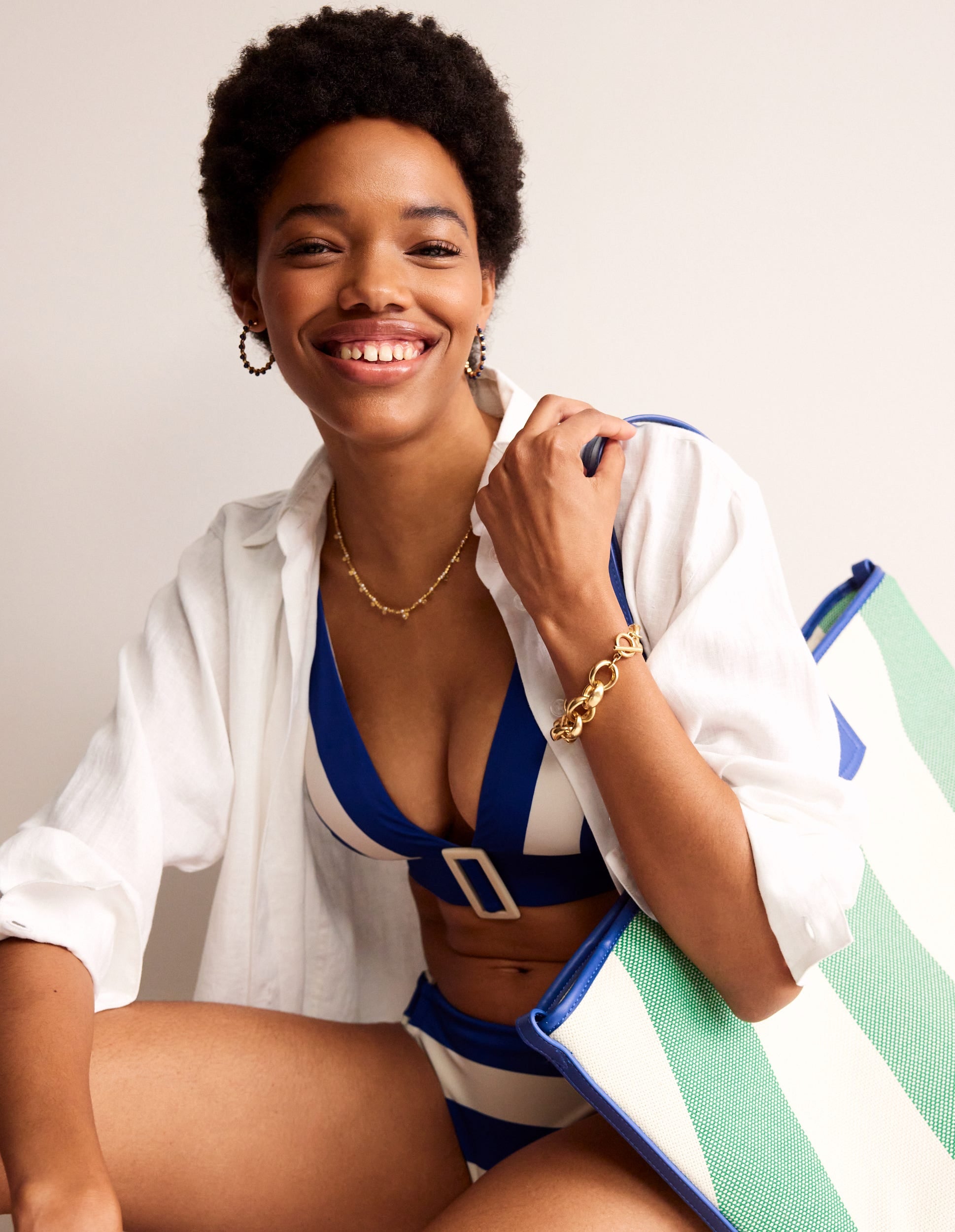 Resin Buckle Bikini Top-Blue/ Ivory Stripe-4