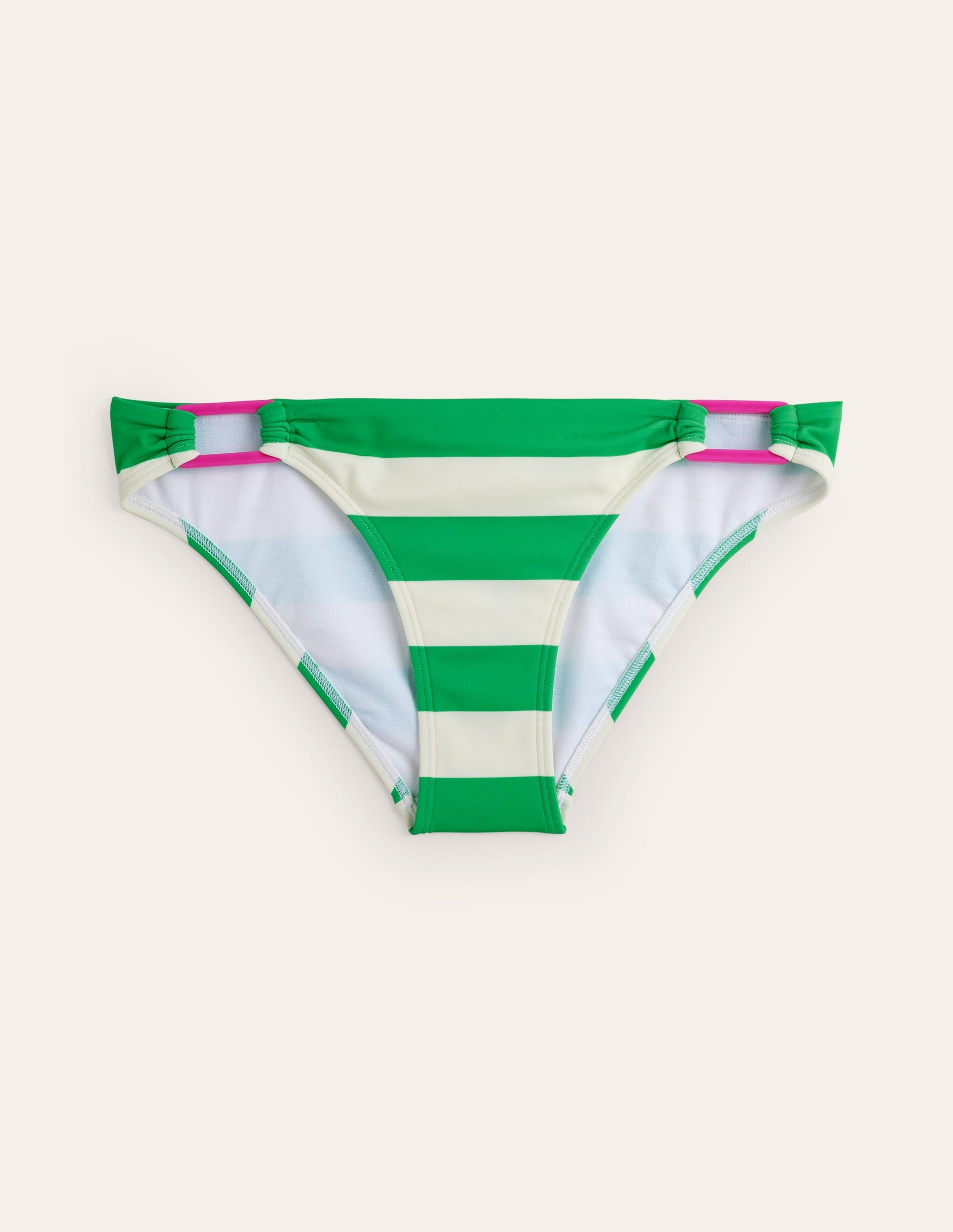 Resin Buckle Bikini Bottoms-Green/ Ivory Stripe-6