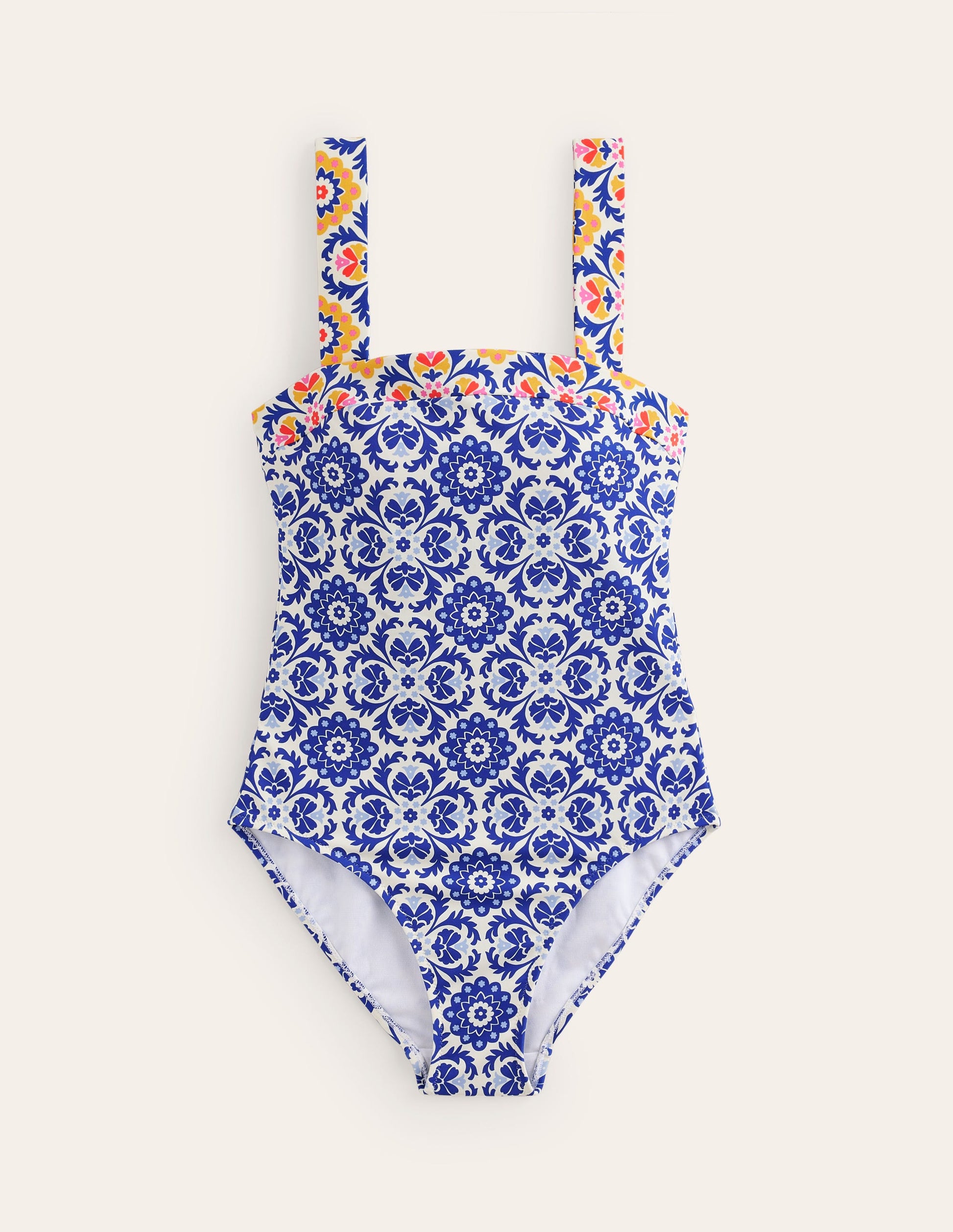 Square Neck Panel Swimsuit-Surf The Web, Mosaic Bloom-5