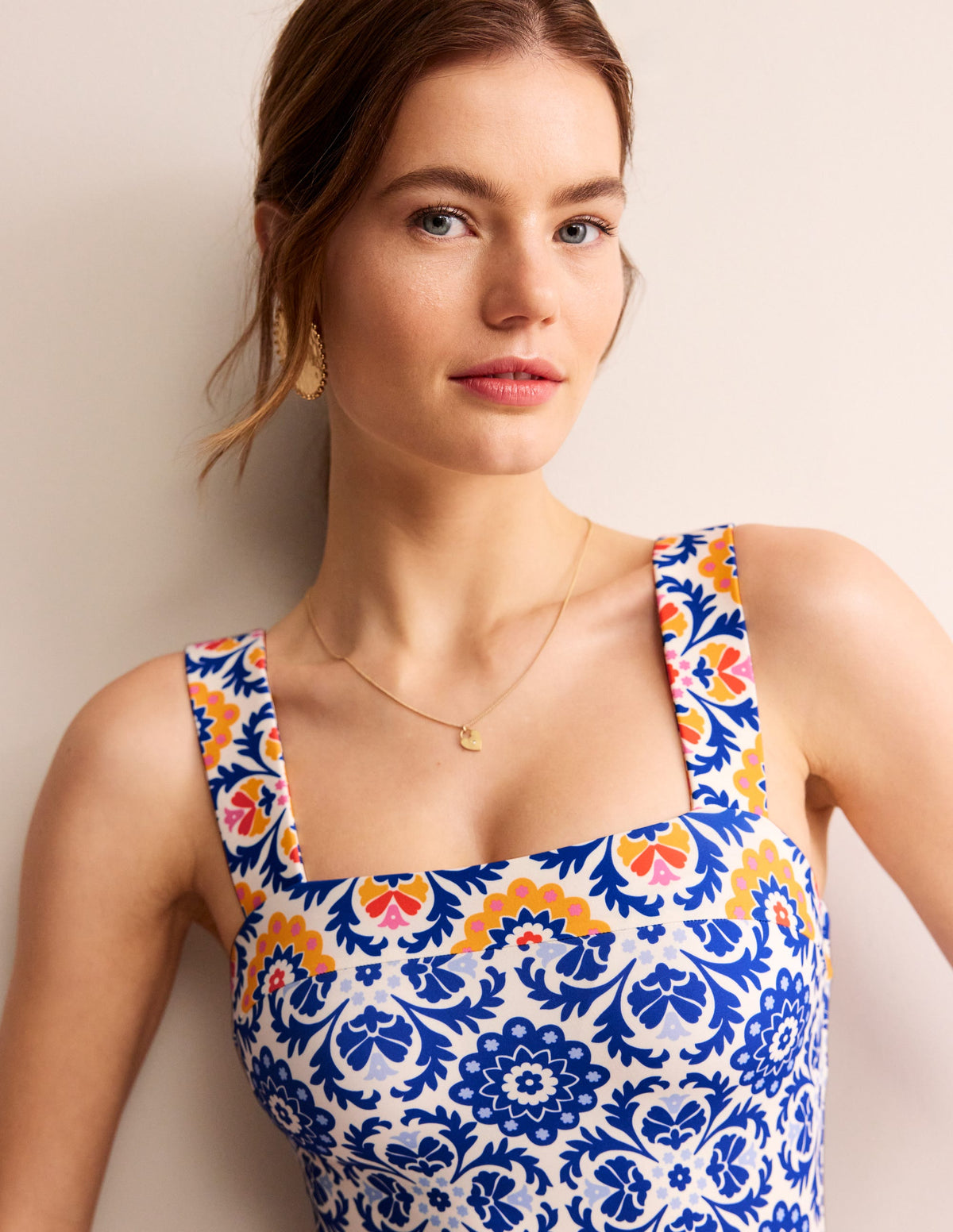 Square Neck Panel Swimsuit-Surf The Web, Mosaic Bloom-2